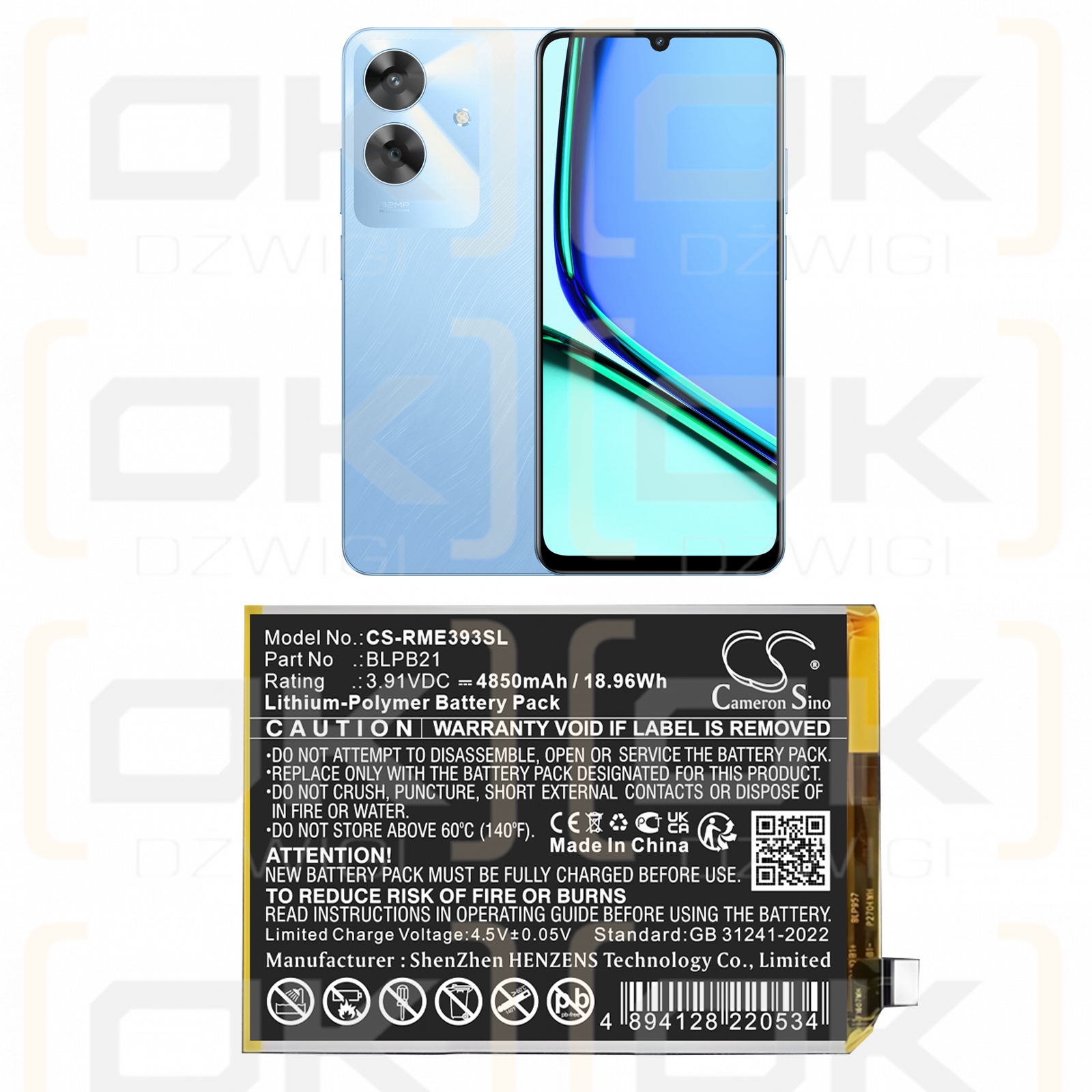 Realme RMX3938 / BLPB21 4850 mAh Li-Polymer 3,91 V (Cameron Sino)