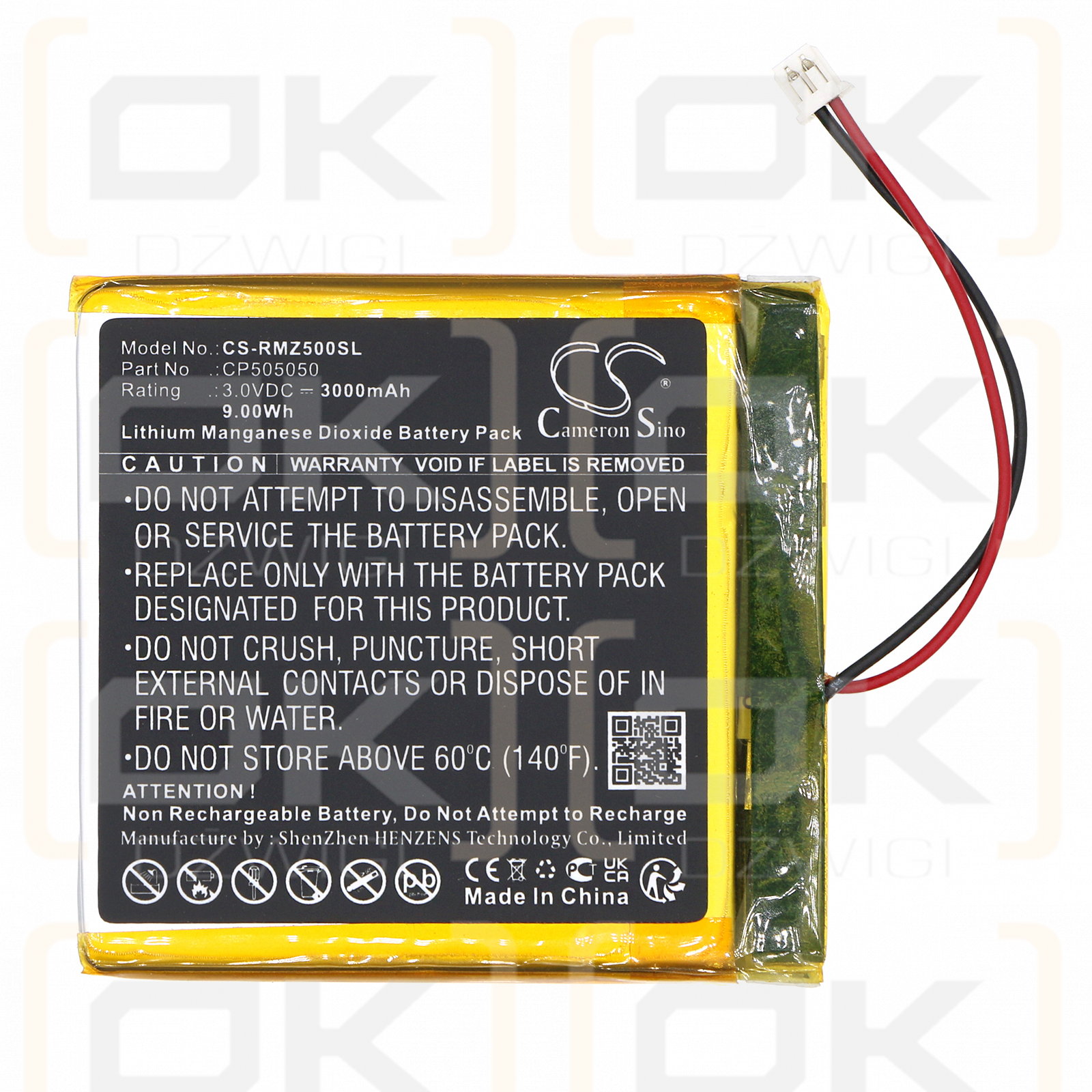 Sensor de habitación ROOMZ / CP505050 3000mAh Li-MnO2 3.0V (Cameron Sino)