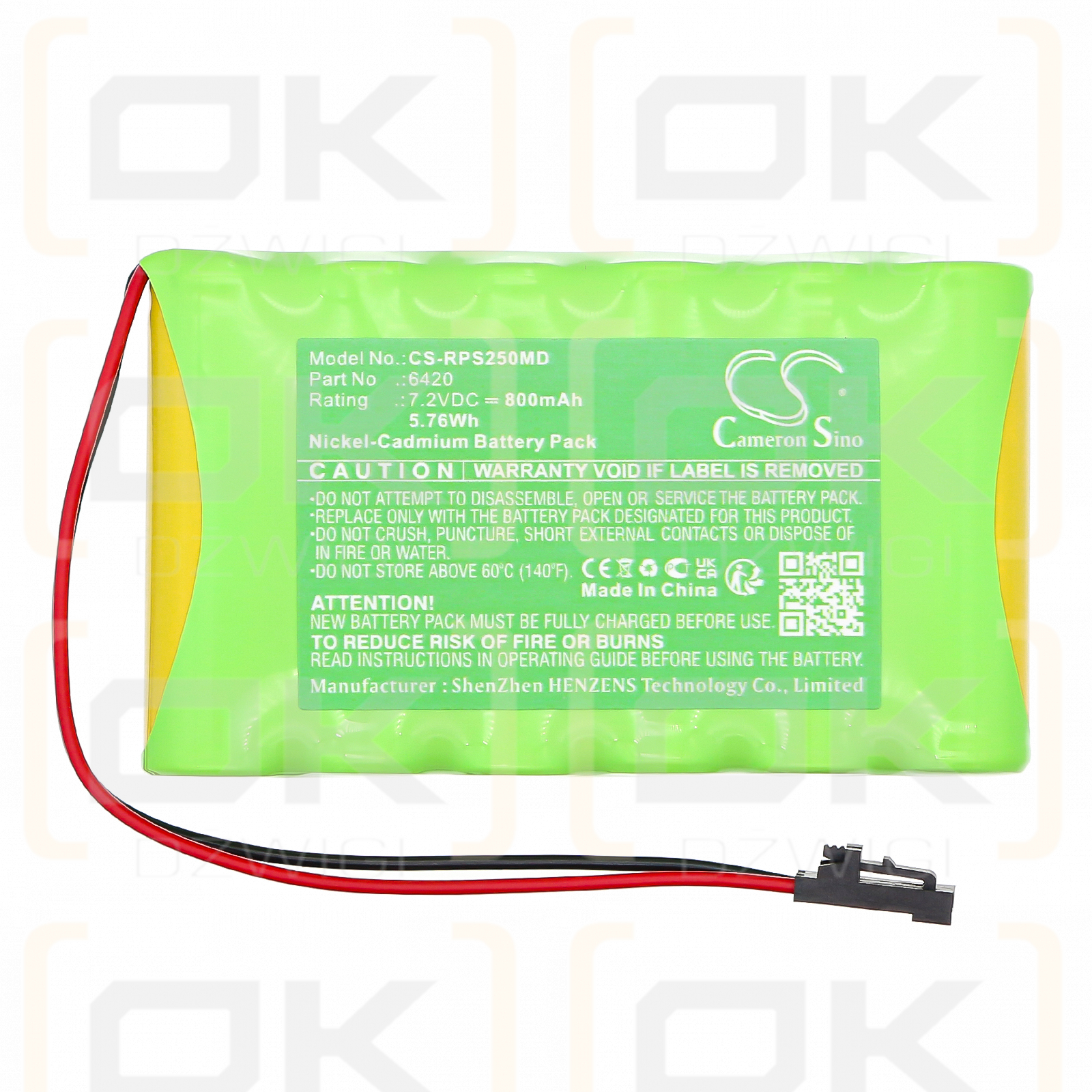 Grabadora inteligente Respironics 2500 / 6420 800 mAh Ni-CD 7,2 V (Cameron Sino)