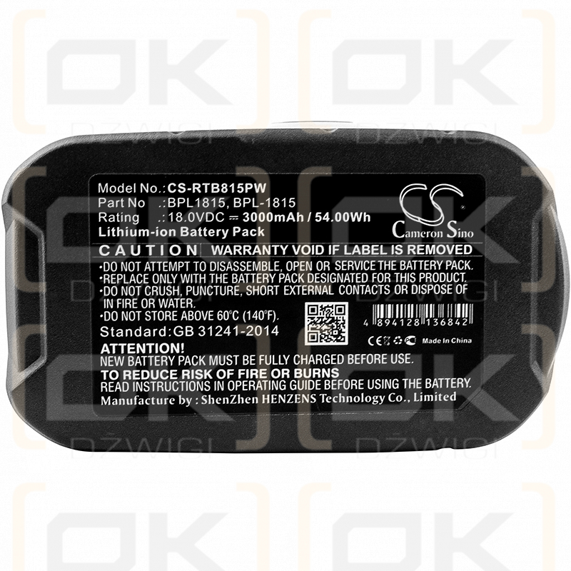 Ryobi P718K / BPL1815 3000 mAh Li-Ion 18,0 V (Cameron Sino)