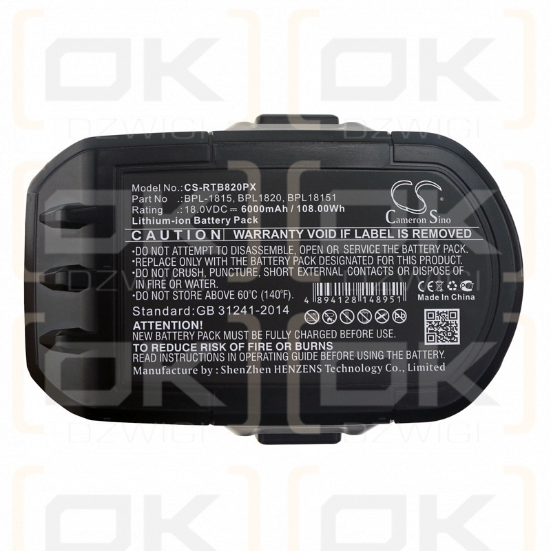 Ryobi P718 / BPL-1815 6000 mAh Li-Ion 18,0 V (Cameron Sino)