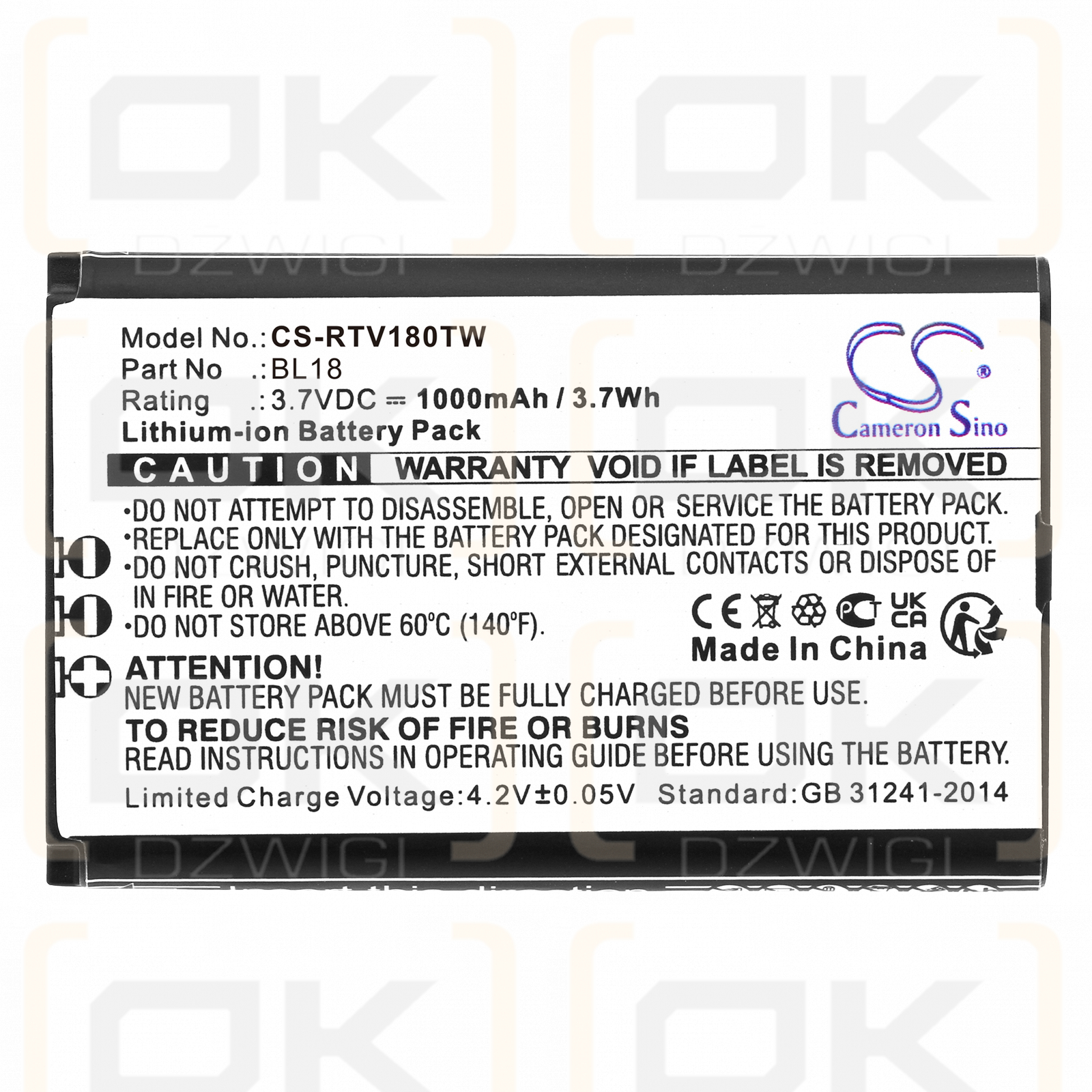 Retevis RT618 / BL18 1000 mAh Li-Ion 3,7 V (Cameron Sino)