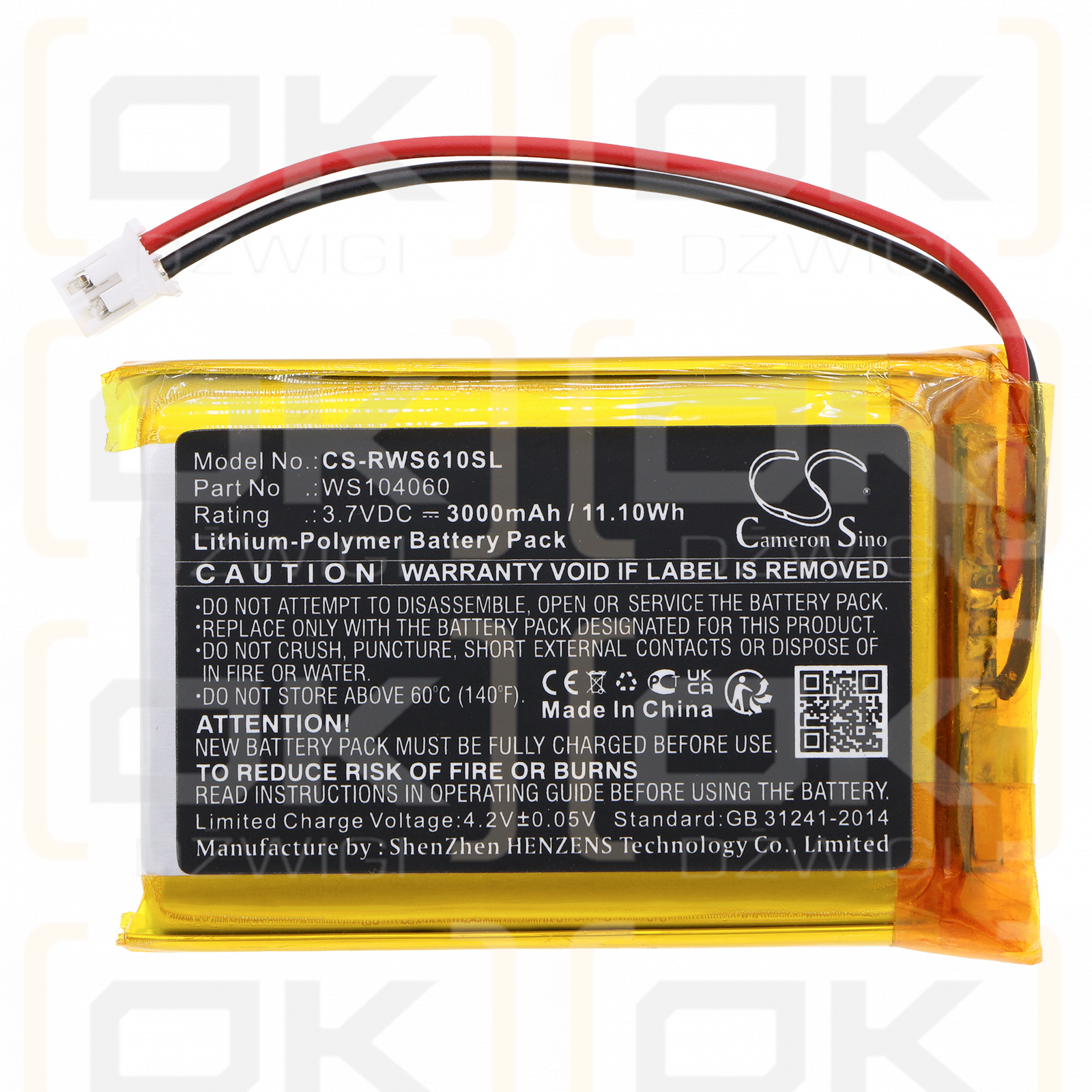 Raspberry SW6106 / WS104060 3000 mAh Li-Polymer 3,7 V (Cameron Sino)