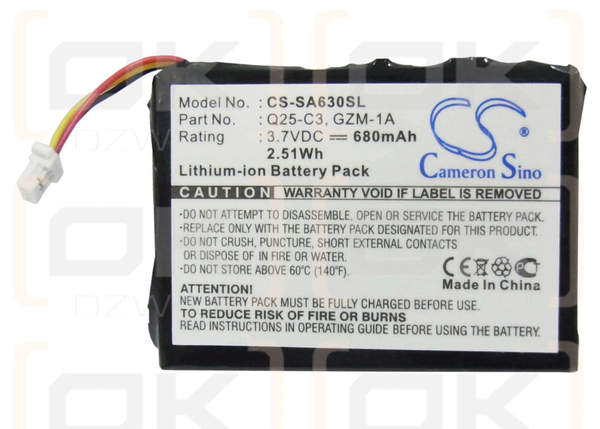 Philips GoGear HDD6330 30GB / Q25-C3 680mAh Li-ion 3.7V (Cameron Sino)