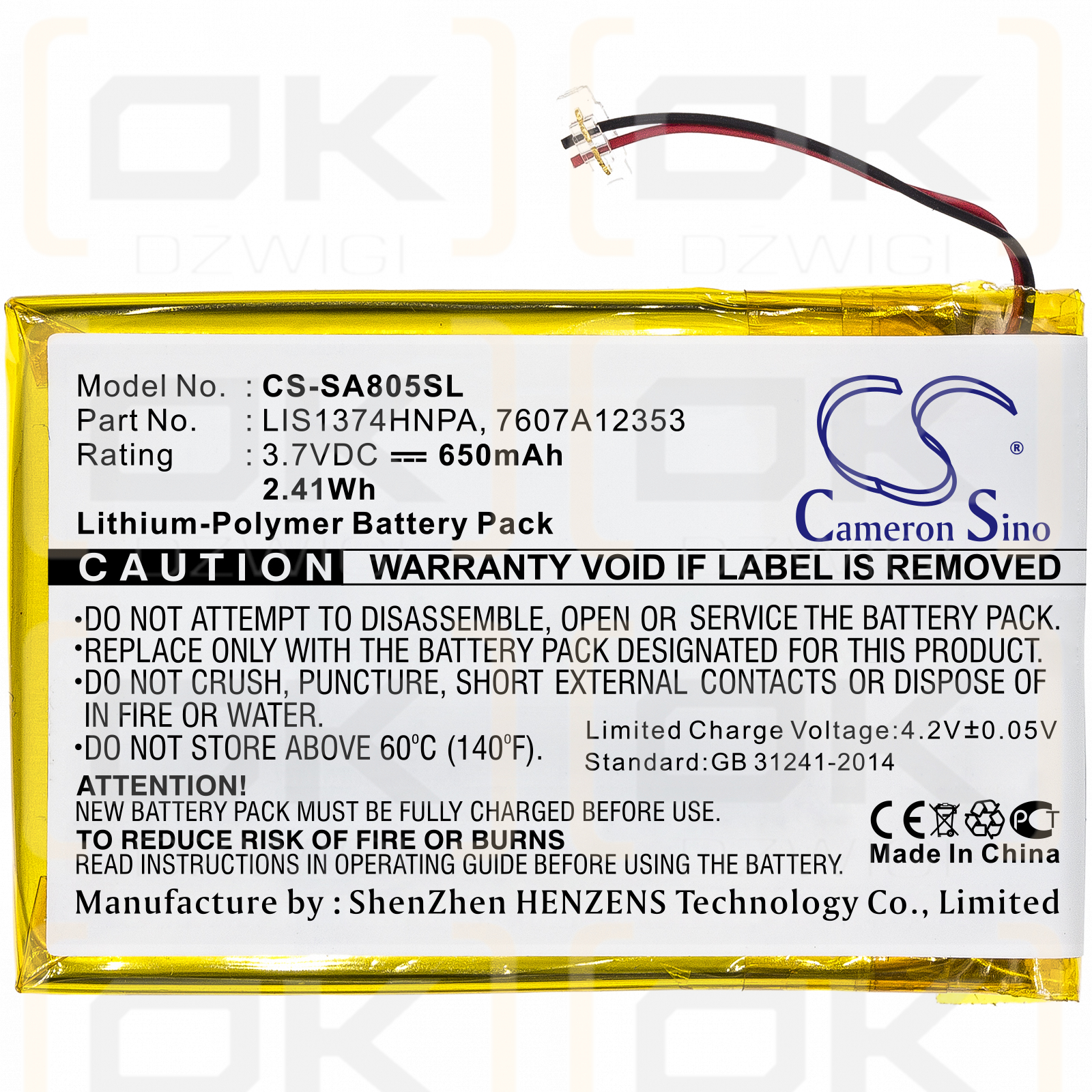 Sony NWZ-S639 / 1-756-702-11 650mAh Li-Polímero 3.7V (Cameron Sino)