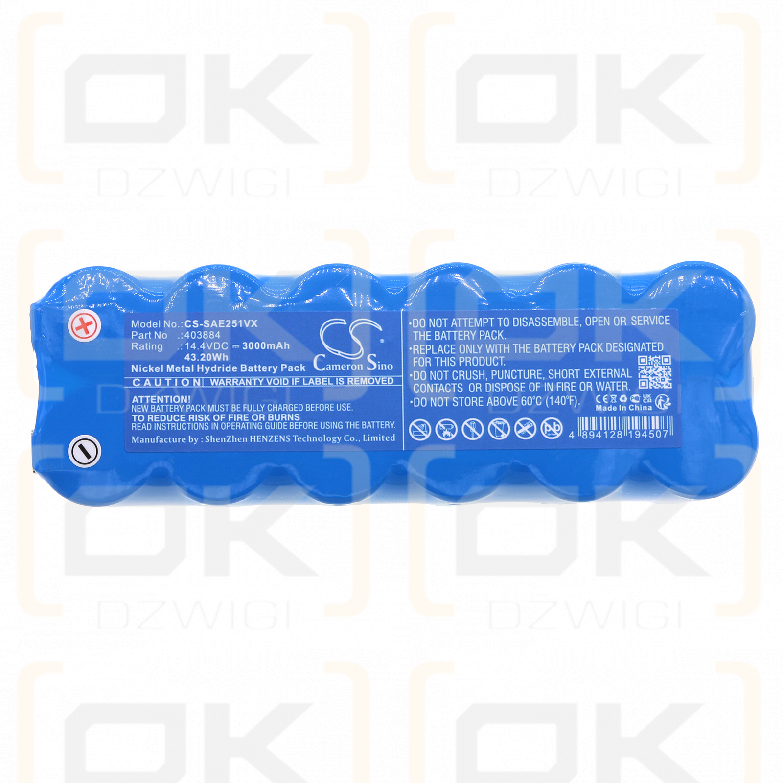 Solac AE2510 / 403884 3000mAh Ni-MH 14.4V (Cameron Sino)