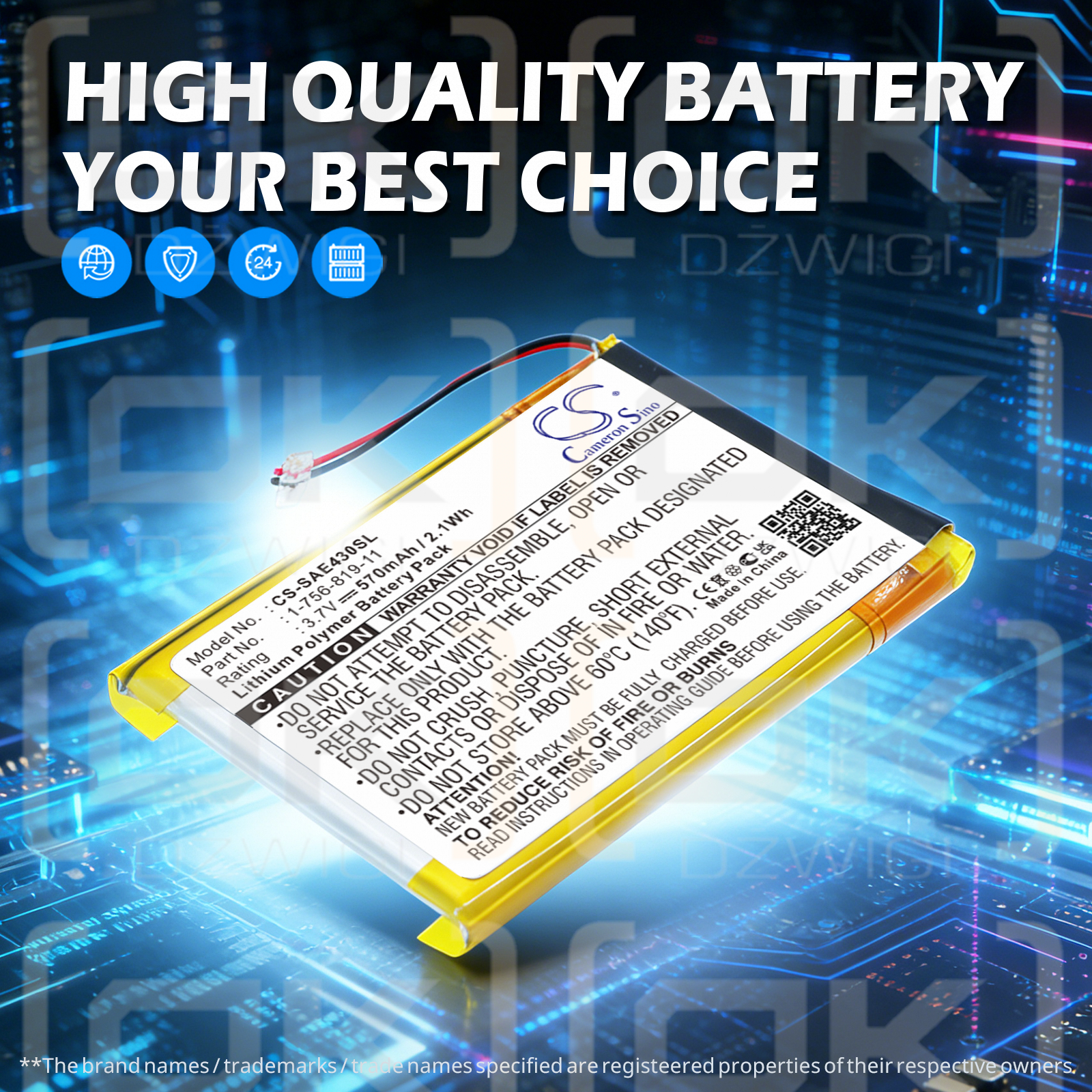 Sony NWZ-E438FBLK / 1-756-819-11 570 mAh Li-Polymer 3,7 V (Cameron Sino)