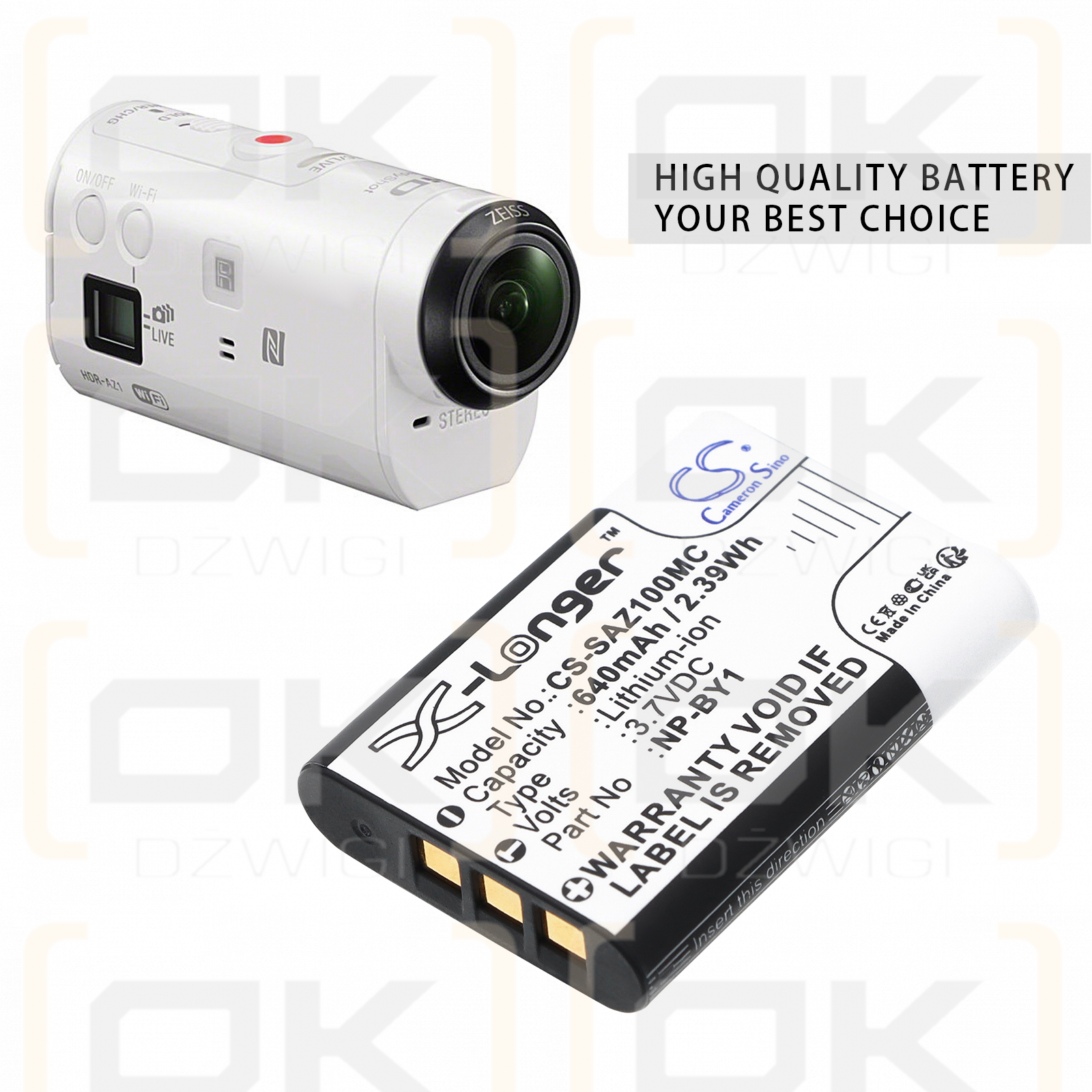 Sony 3.7VDC 640mAh battery; Li-ion - replacement for NP-BY1 (Cameron Sino)