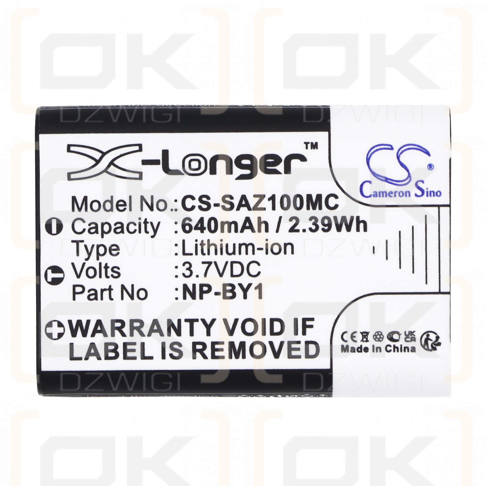 Sony 3.7VDC 640mAh battery; Li-ion - replacement for NP-BY1 (Cameron Sino)