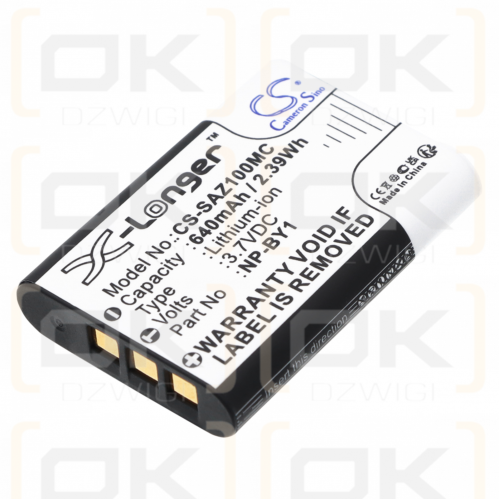 Sony 3.7VDC 640mAh battery; Li-ion - replacement for NP-BY1 (Cameron Sino)