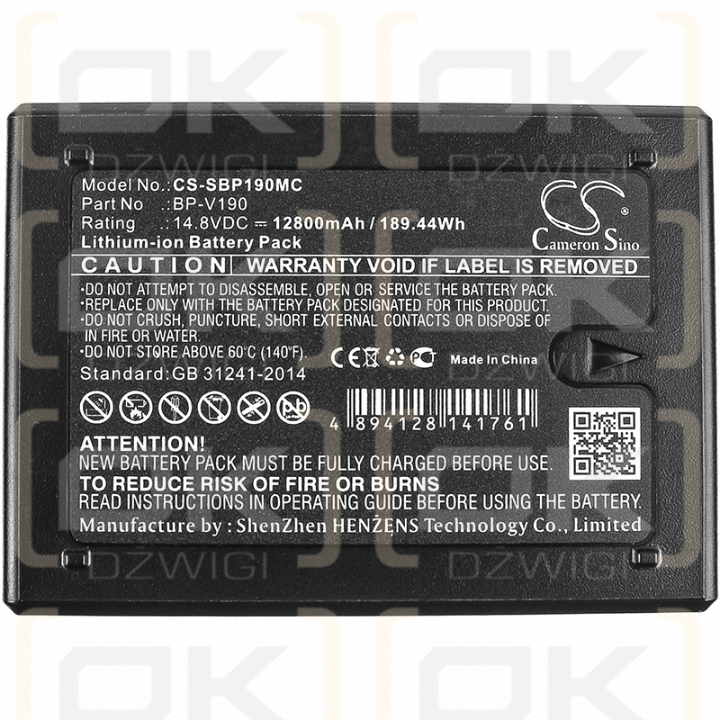 Sony PMW-500 / BP-V190 12800mAh Li-ion 14.8V (Cameron Sino)