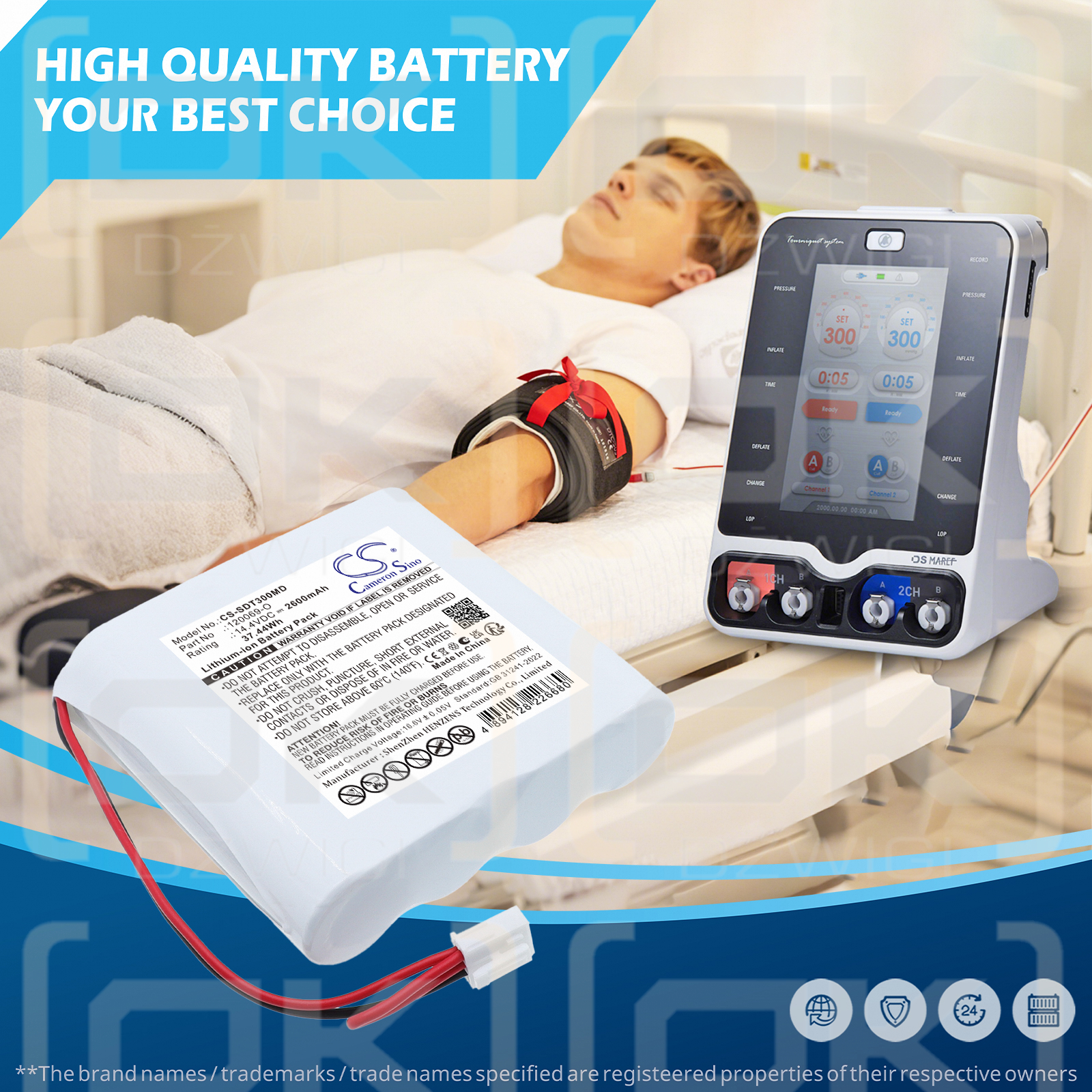 Replacement battery for Spengler DTS 3000 / 120069-O 2600 mAh Li-ion 14.4 V (Cameron Sino)