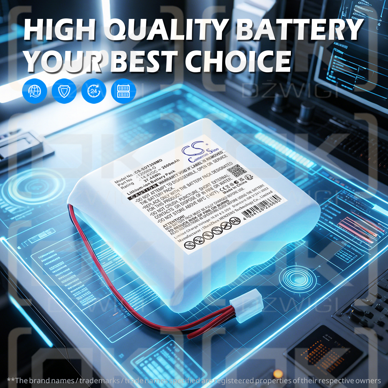 Replacement battery for Spengler DTS 3000 / 120069-O 2600 mAh Li-ion 14.4 V (Cameron Sino)