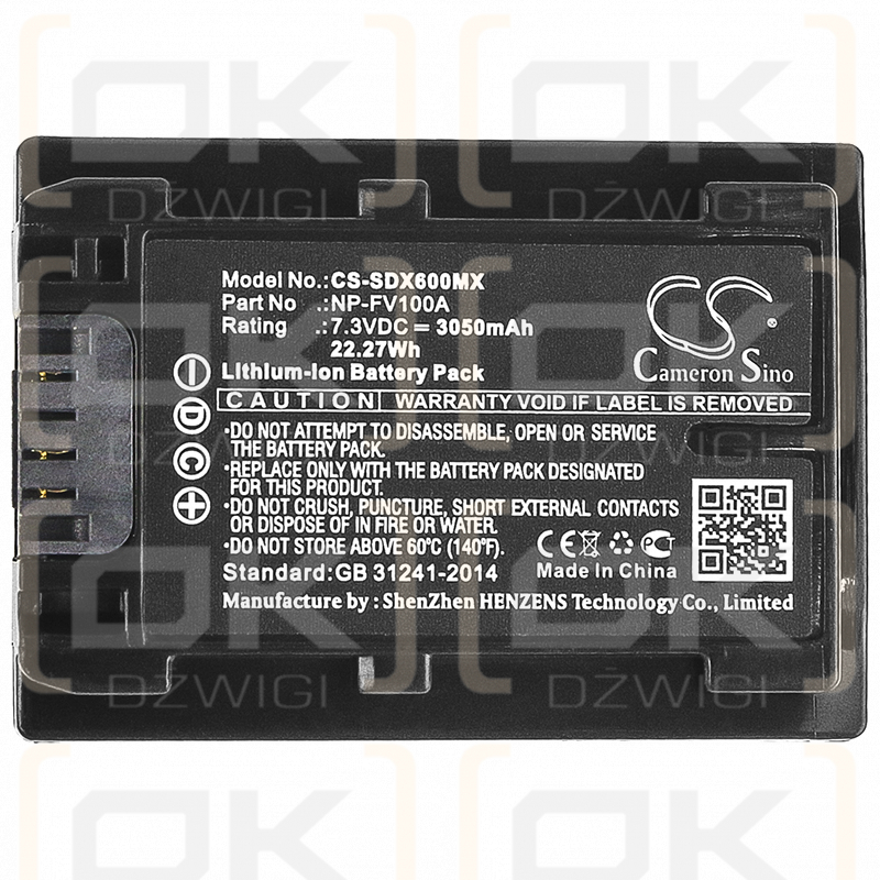 Sony HDR-PJ620 / NP-FV100A 3050mAh Li-ion 7.3V (Cameron Sino)