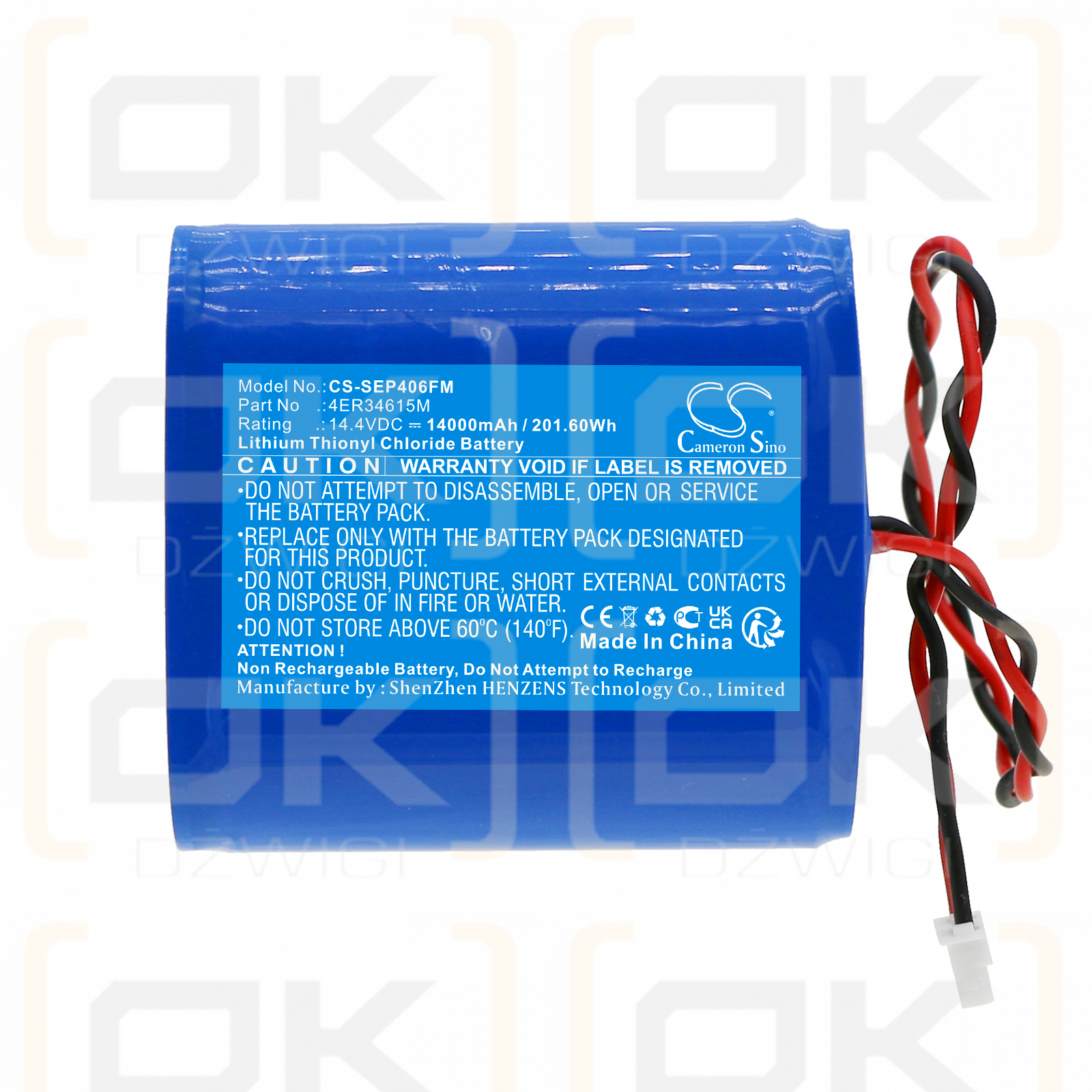 Saracom VEP8 / 4ER34615M 14000mAh Li-SOCl2 14.4V (Cameron Sino)