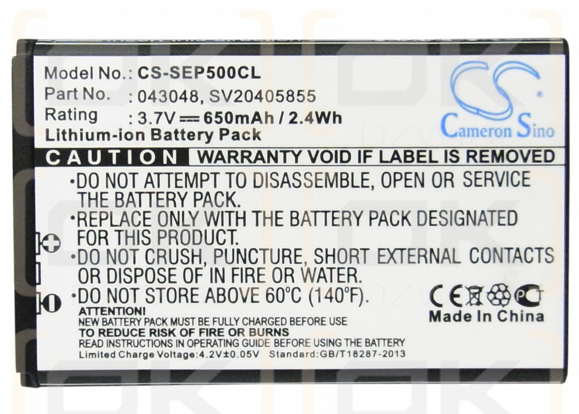 Swissvoice L7 / 043048 650mAh Li-ion 3.7V (Cameron Sino)