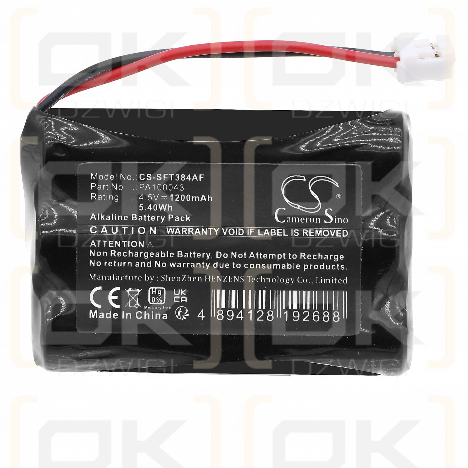 Safe-O-Tronic DS-T / 38400200 1200mAh Alkaline 4.5V (Cameron Sino)