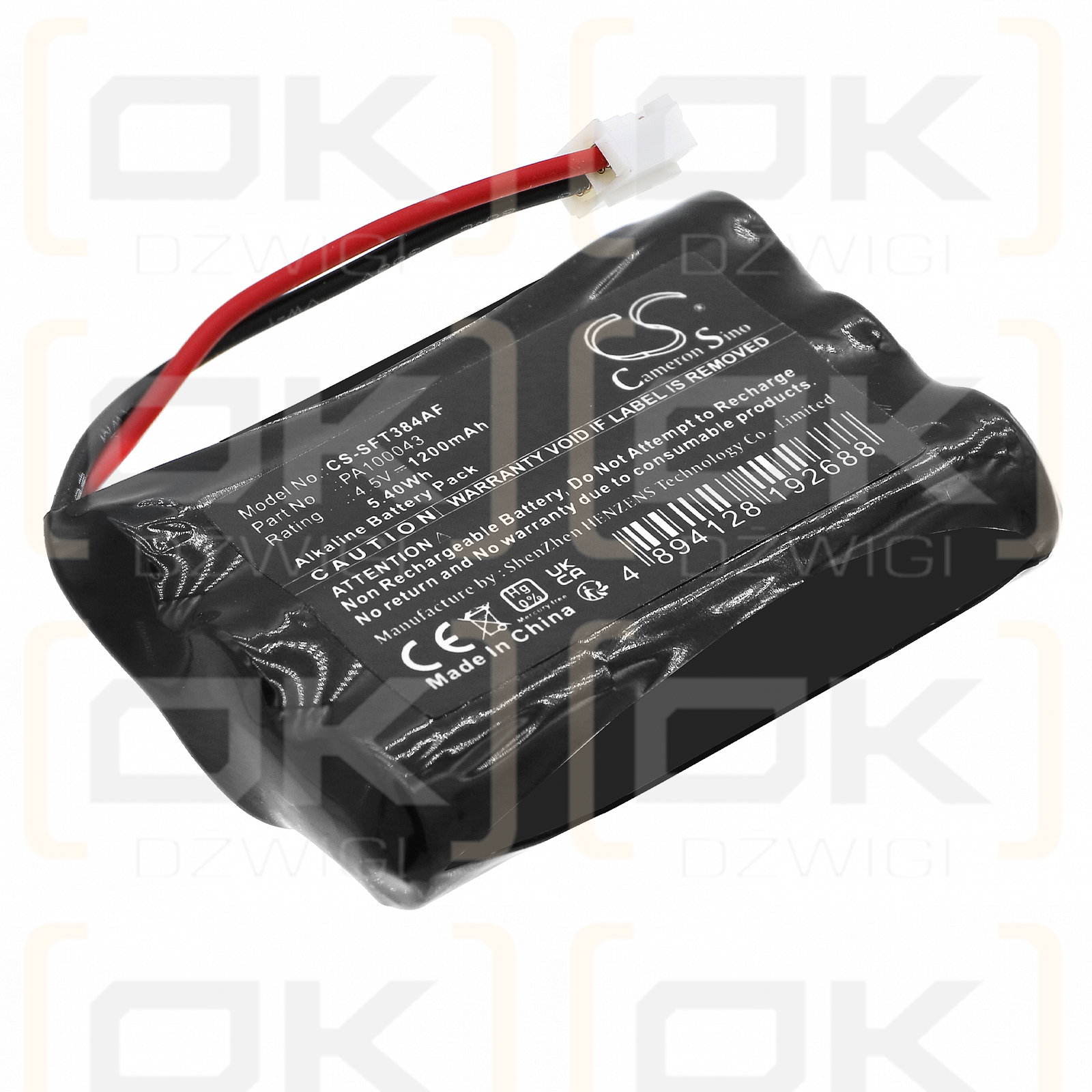 Safe-O-Tronic DS-T / 38400200 1200mAh Alkaline 4.5V (Cameron Sino)