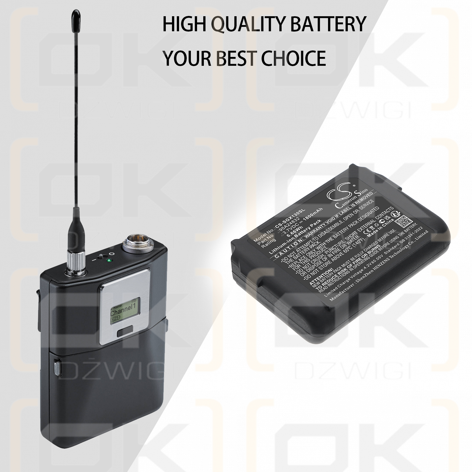 SHURE ADX1 Sender / 95A24832 1800 mAh Li-Ion 3,7 V (Cameron Sino)