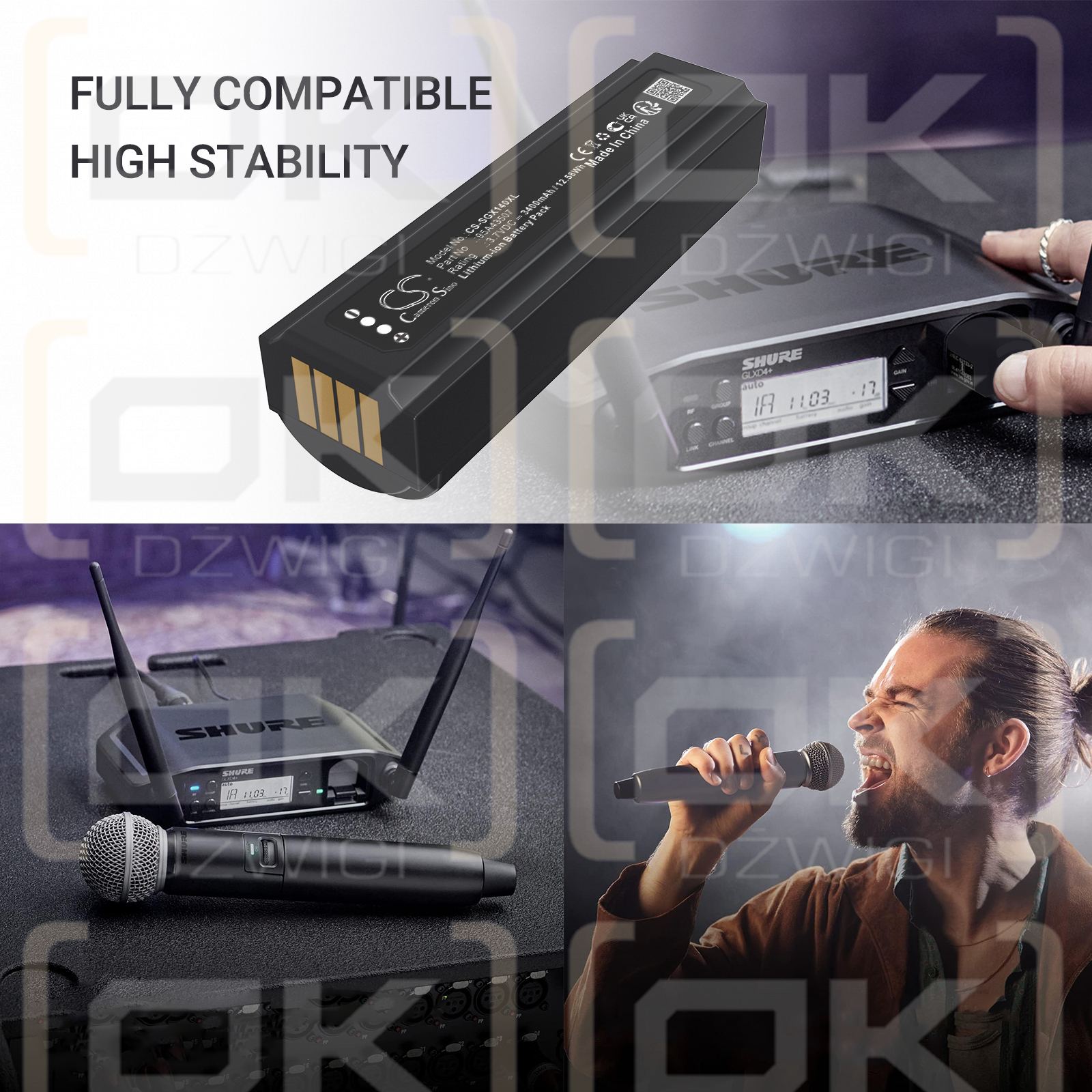 SHURE GLXD2+ Drahtloser Handmikrofonsender / 95A43507 3400 mAh Li-Ionen 3,7 V (Cameron Sino)