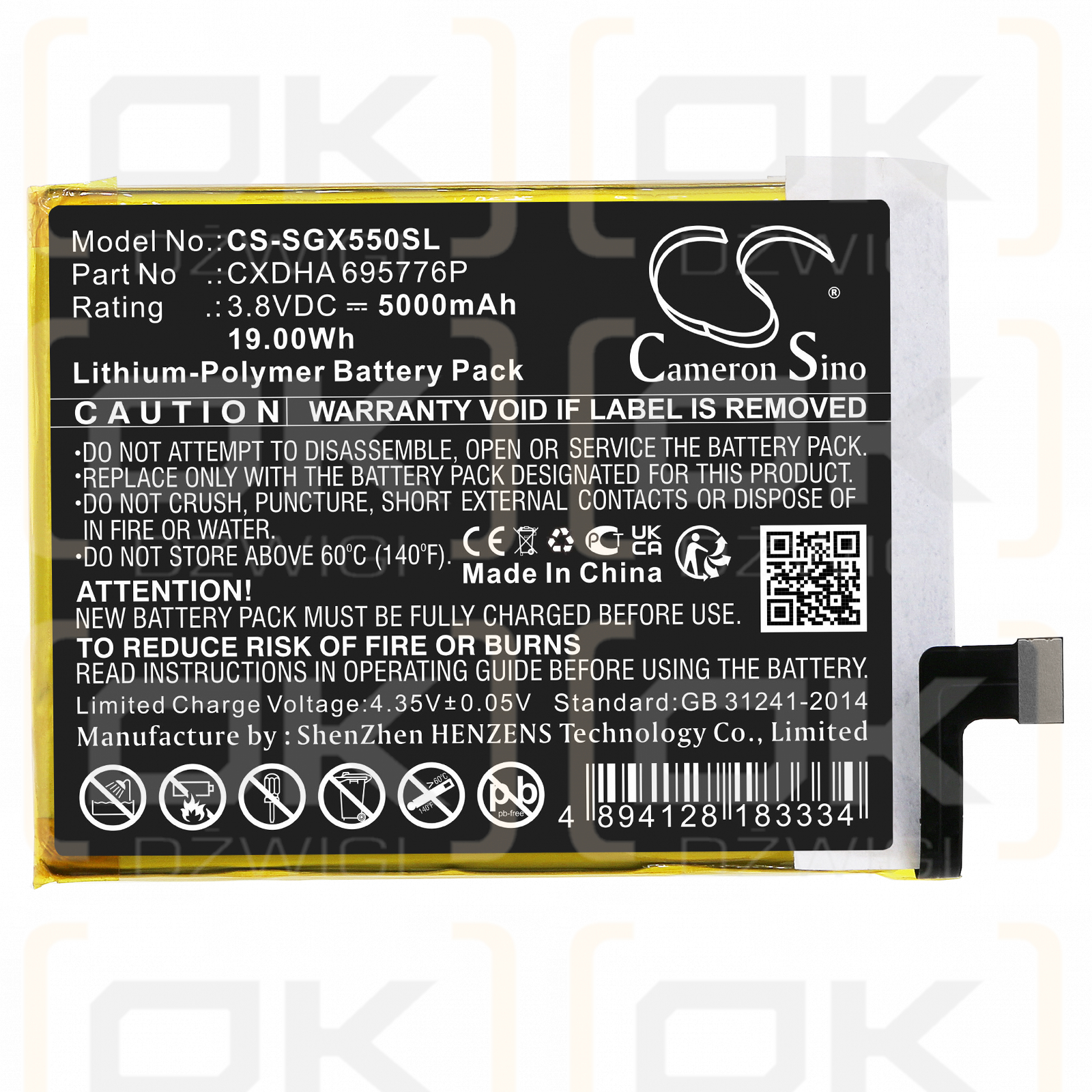 SkyGolf SkyCaddie SX550 / CXDHA 695776P 5000 mAh Li-Polymer 3,8 V (Cameron Sino)