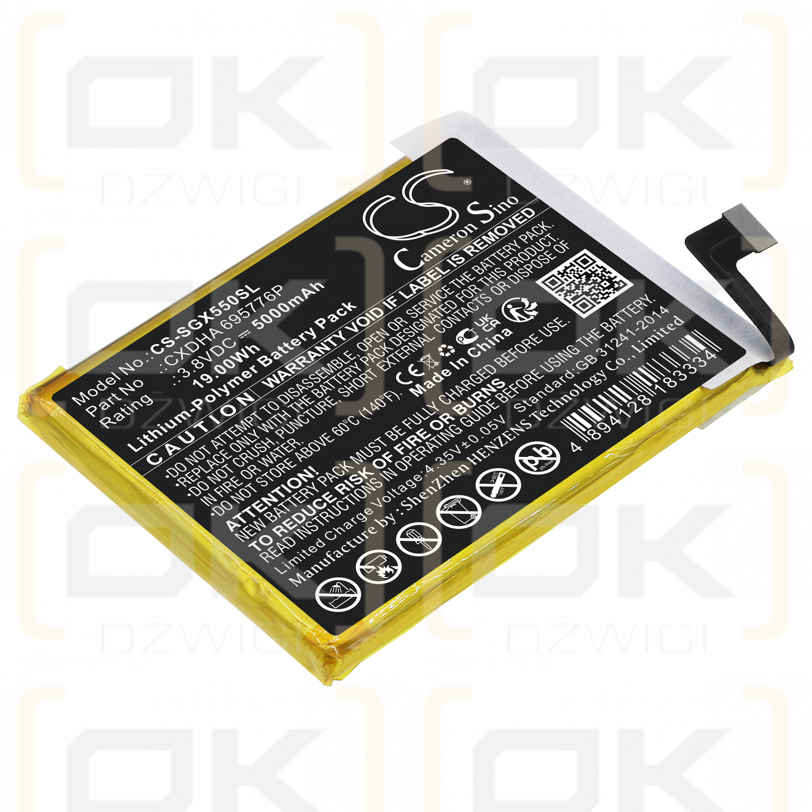 SkyGolf SkyCaddie SX550 / CXDHA 695776P 5000 mAh Li-Polymer 3,8 V (Cameron Sino)