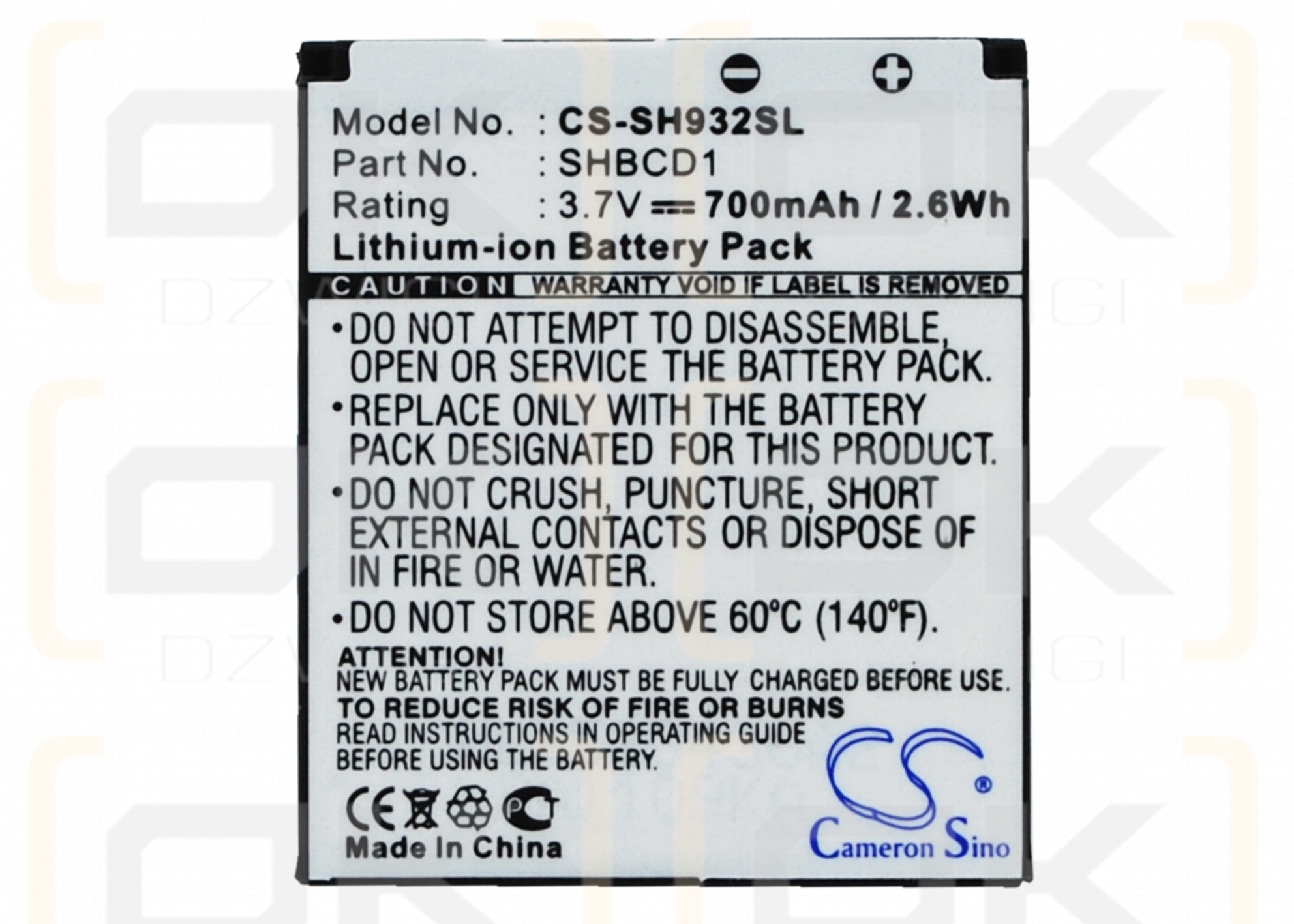 Sharp 932SH / SHBCD1 700 mAh Li-Ion 3,7 V (Cameron Sino)