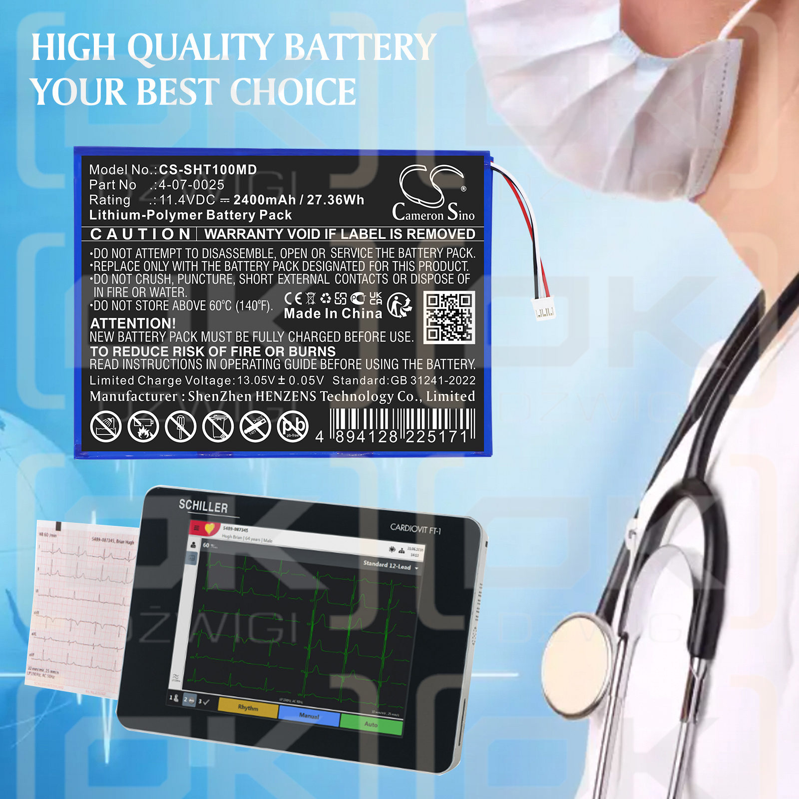 Schiller FT1 EKG / 4-07-0025 2400 mAh Li-Polymer 11,4 V (Cameron Sino)