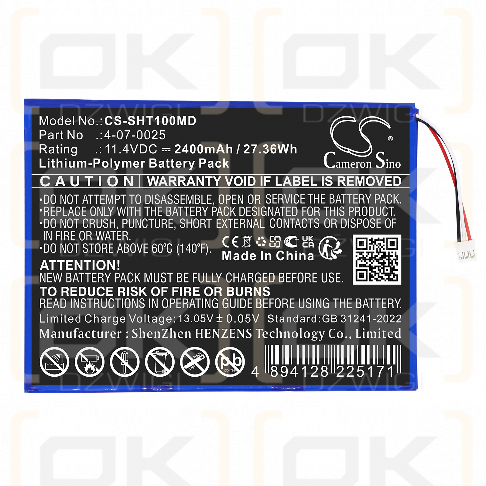 Schiller FT1 EKG / 4-07-0025 2400 mAh Li-Polymer 11,4 V (Cameron Sino)