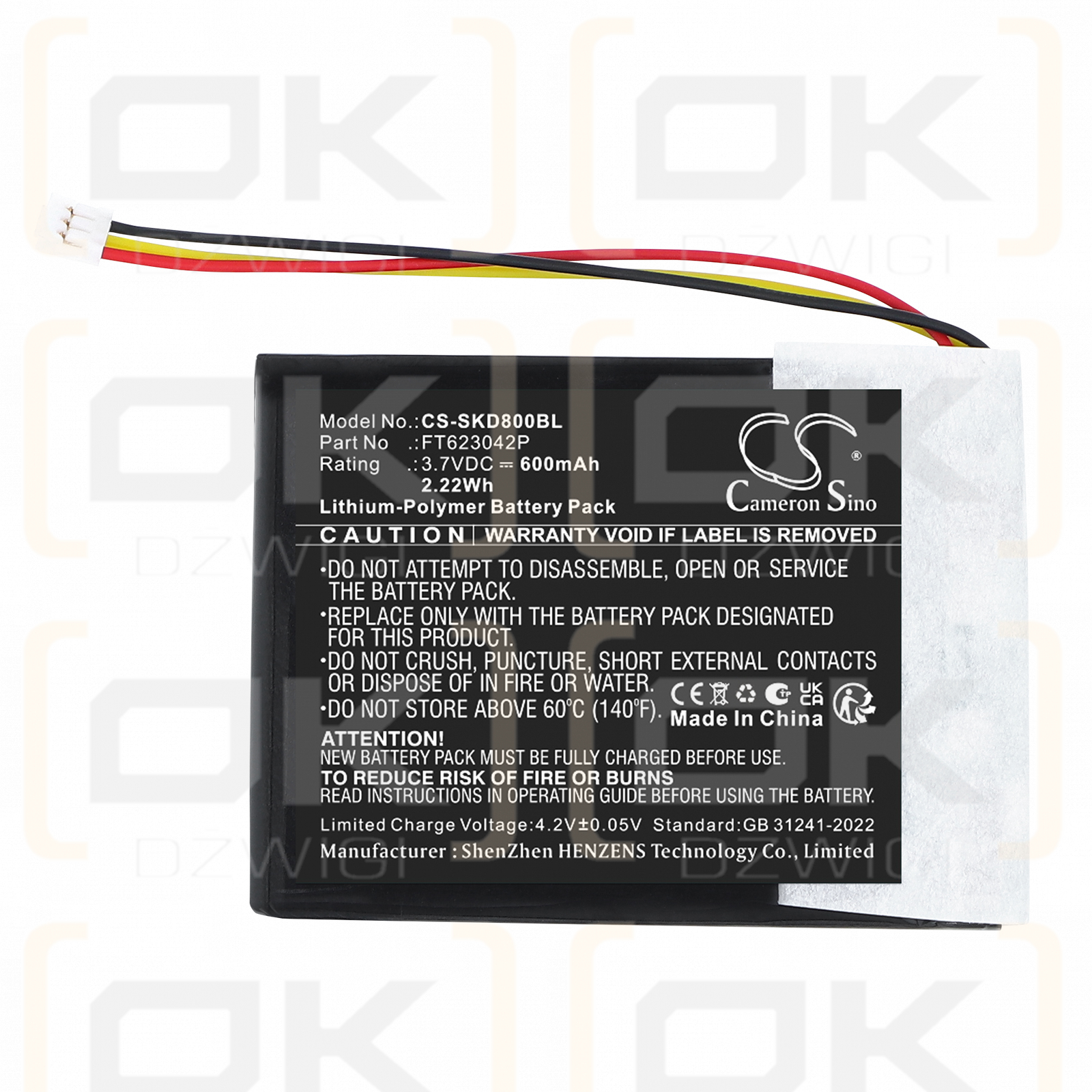 Socket Mobile D800 / FT623042P 600 mAh Li-Polymer 3,7 V (Cameron Sino)