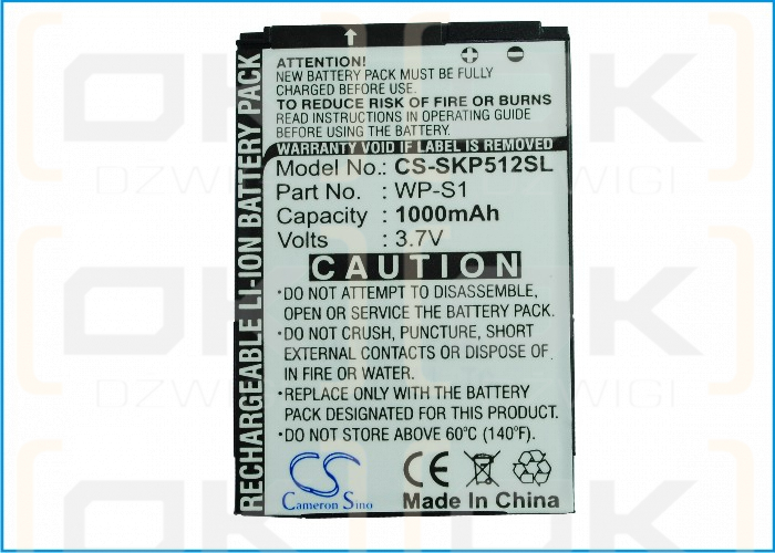 Ersatzakku für Skype Phone 3 WP-S1 / WP-S1 1000 mAh Li-Ion 3,7 V (Cameron Sino)