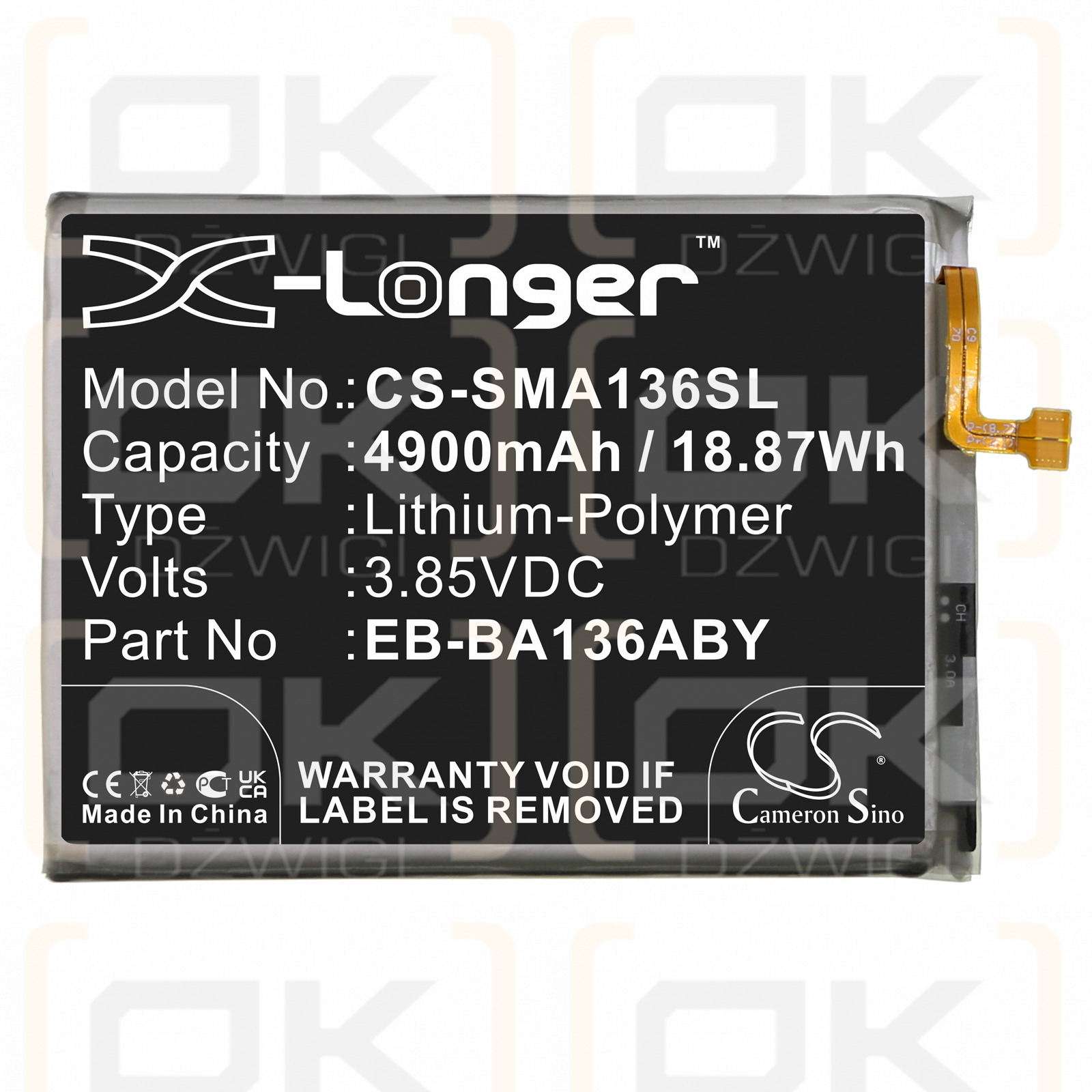 Samsung SM-A136A / EB-BA136ABY 4900mAh Li-Polymer 3.85V (Cameron Sino)