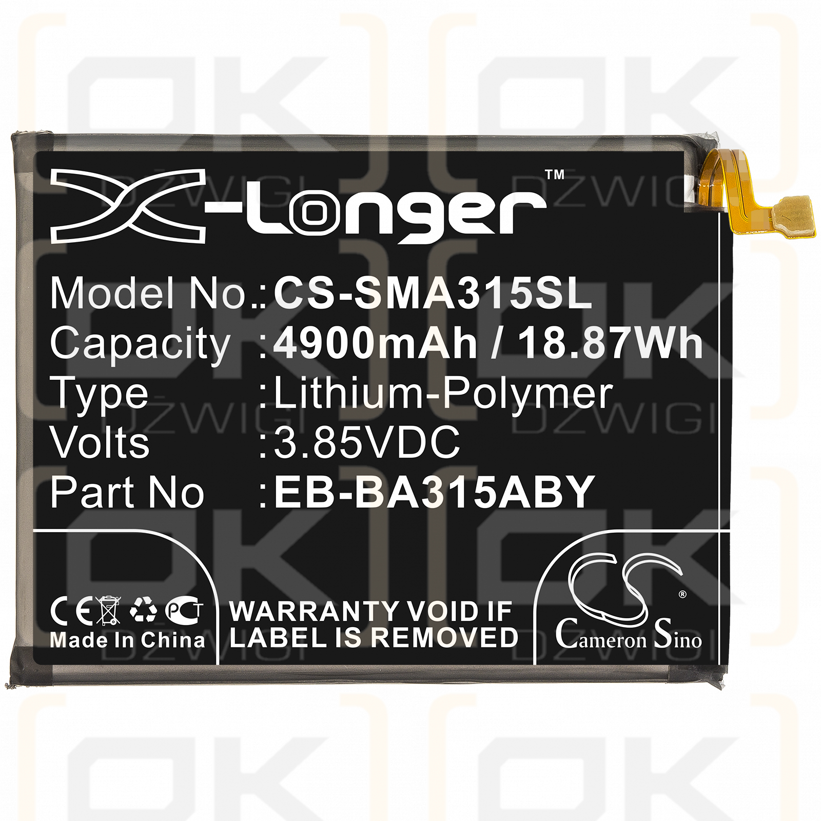 Samsung SM-A310F/DS / EB-BA315ABY 4900mAh Li-Polymer 3.85V (Cameron Sino)