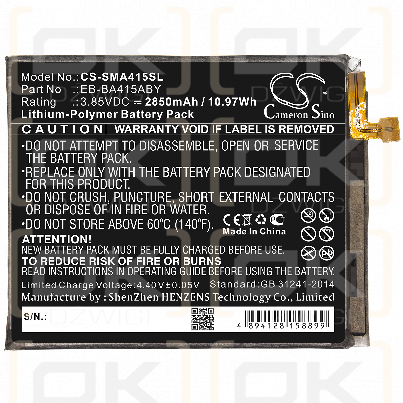 Samsung SM-A415F/DSN / EB-BA415ABY 2850mAh Li-Polymer 3.85V (Cameron Sino)