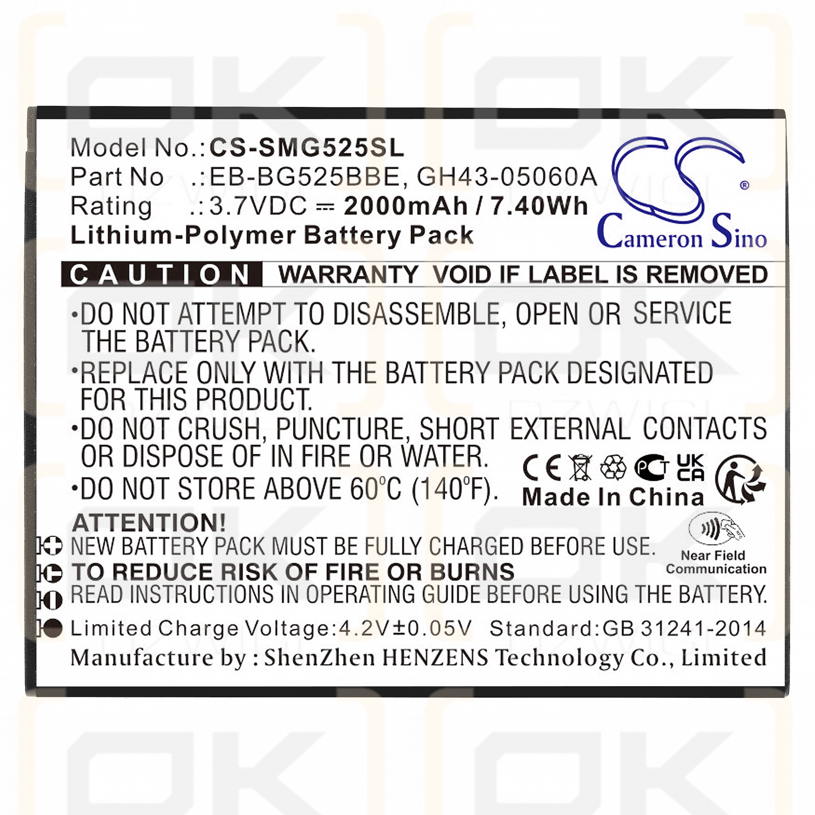 Samsung SM-G525N / EB-BG525BBE 2000mAh Li-Polymer 3.7V (Cameron Sino)