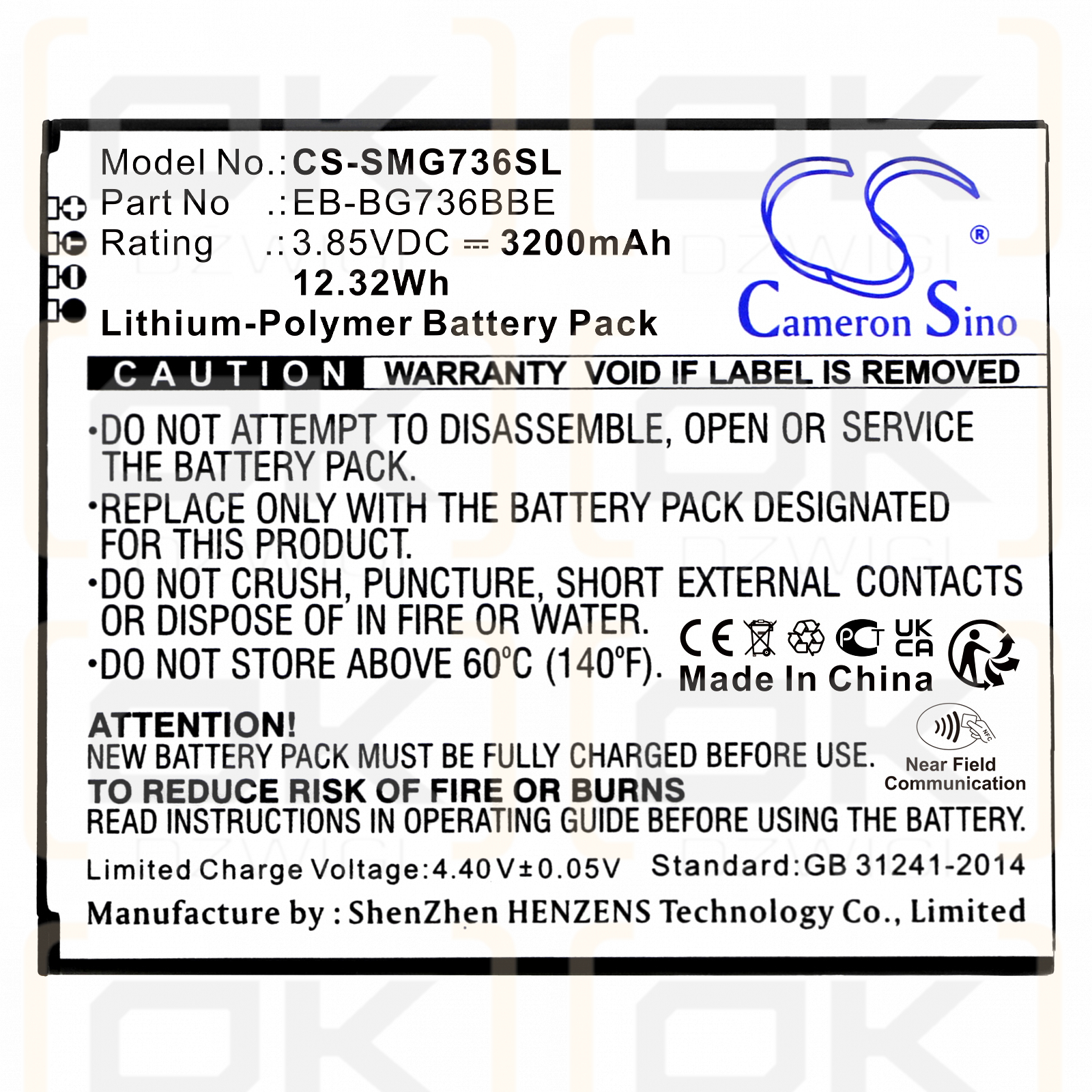 Samsung SM-G736B/DS / EB-BG736BBE 3200mAh Li-polímero 3.85V (Cameron Sino)