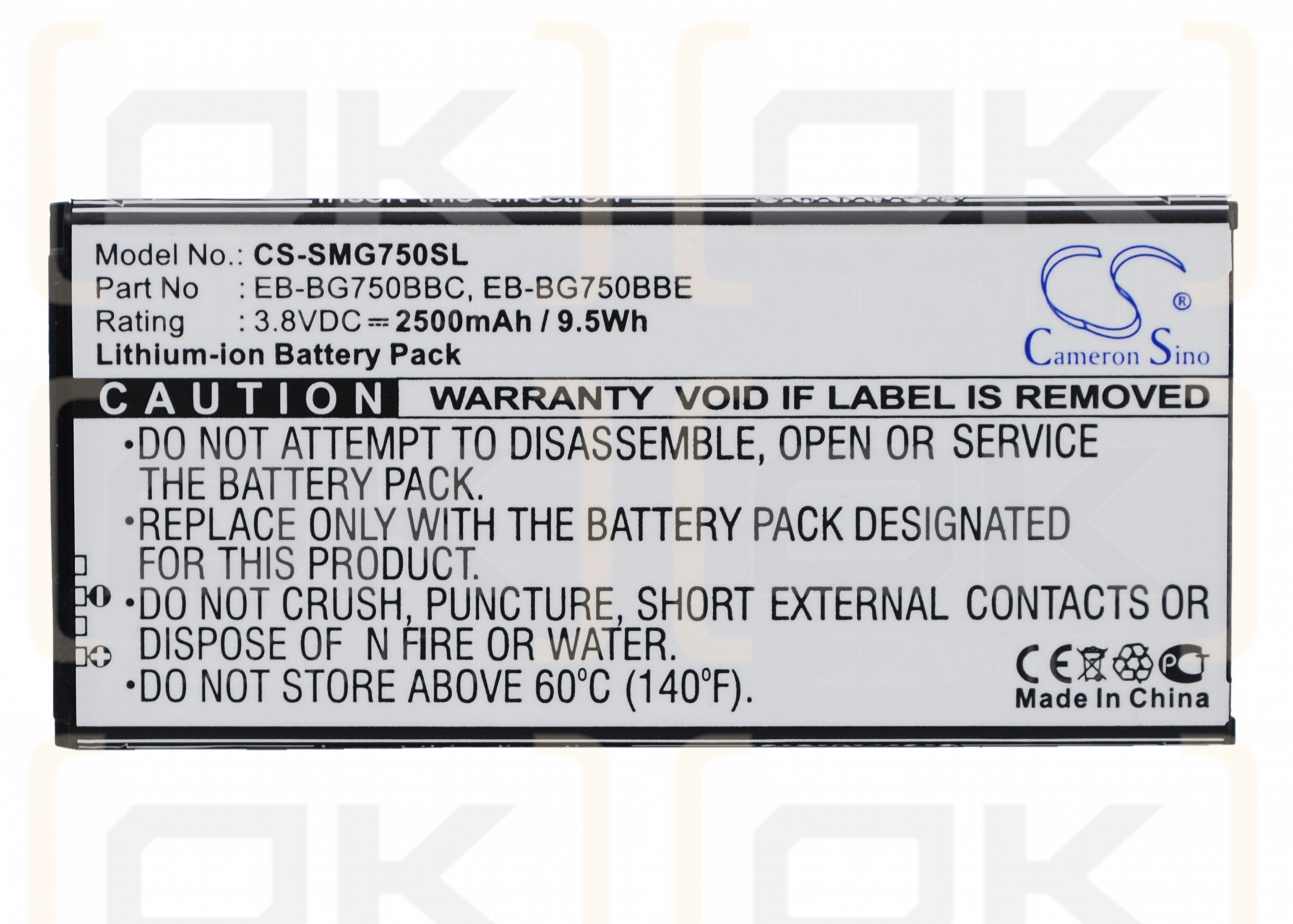 Samsung Galaxy Mega 2 Duos / EB-BG750BBC 2500mAh Li-ion 3.8V (Cameron Sino)