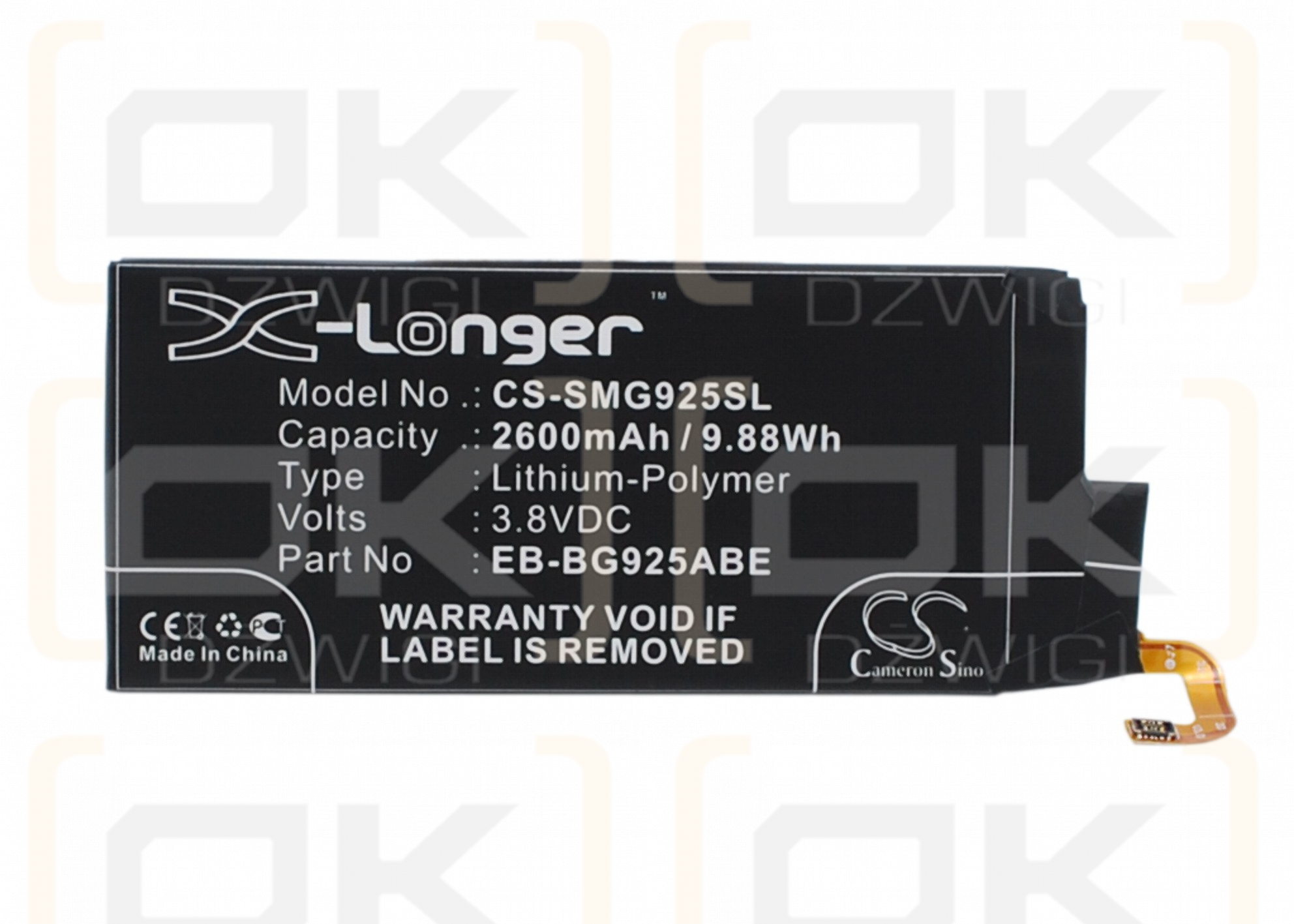 Samsung SM-G925J / EB-BG925ABE 2600mAh Li-Polímero 3.8V (Cameron Sino)