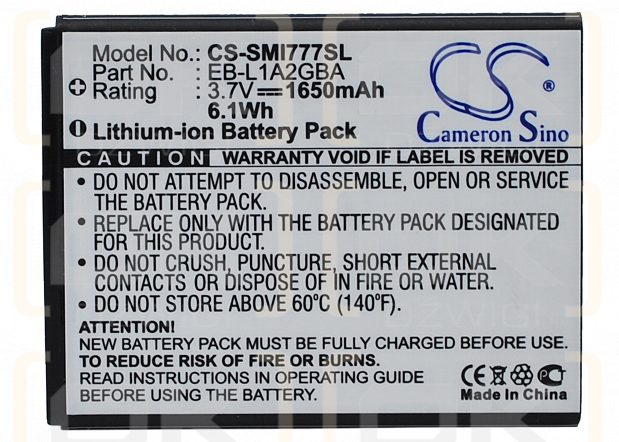 Samsung Galaxy S II / EB-L1A2GB 1650mAh Li-ion 3.7V (Cameron Sino)