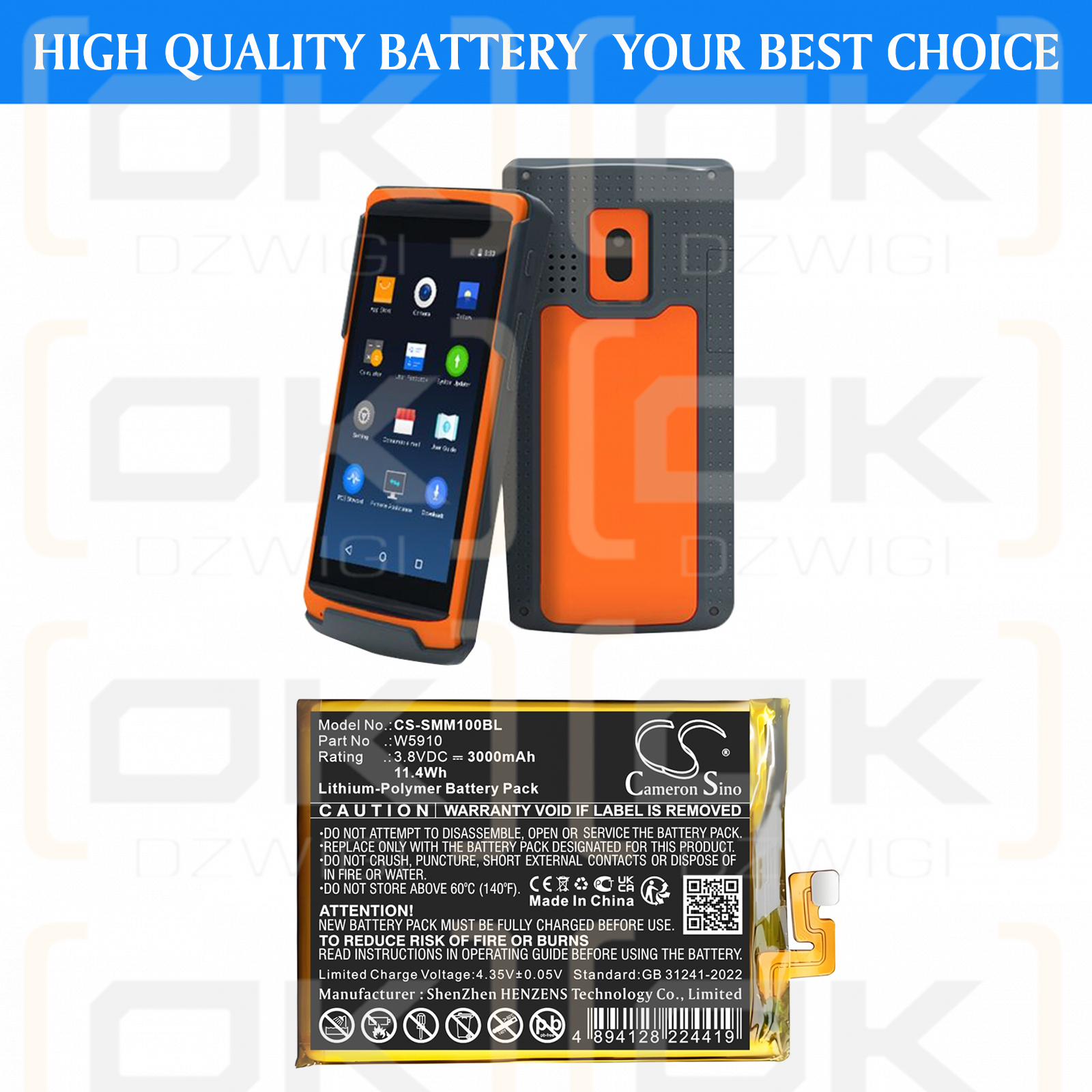 Batería Sunmi M1 / ​​​​W5910 de polímero de litio de 3000 mAh y 3,8 V (Cameron Sino)