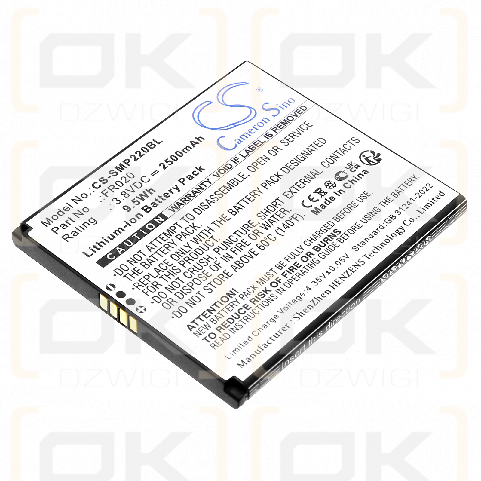 Sunmi P2 Mini / FR020 2500 mAh Li-Ionen 3,8 V (Cameron Sino)