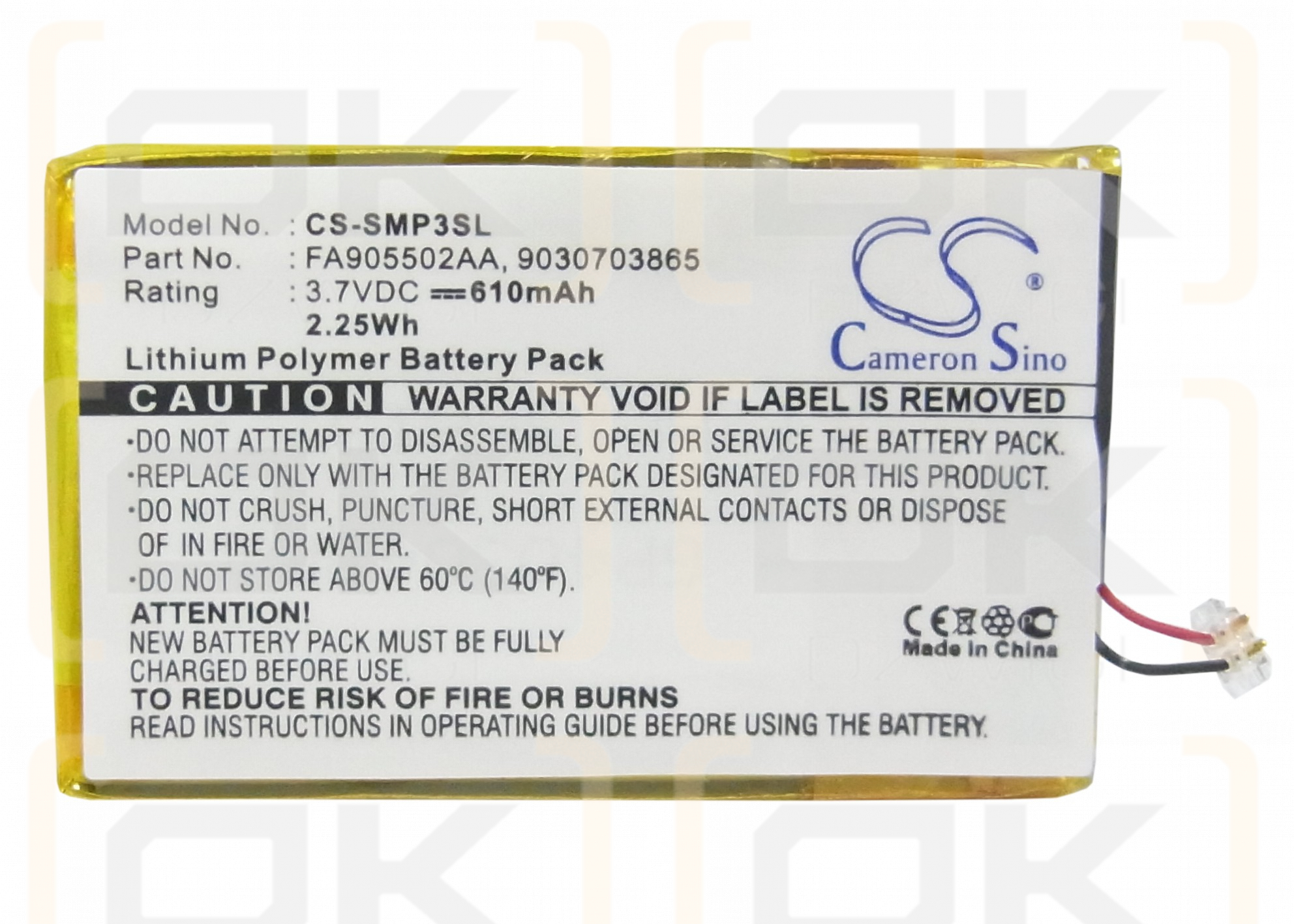 Samsung YP-P3JCS/XAA 16G / FA905502AA 610 mAh Li-Polymer 3.7 V (Cameron Sino)