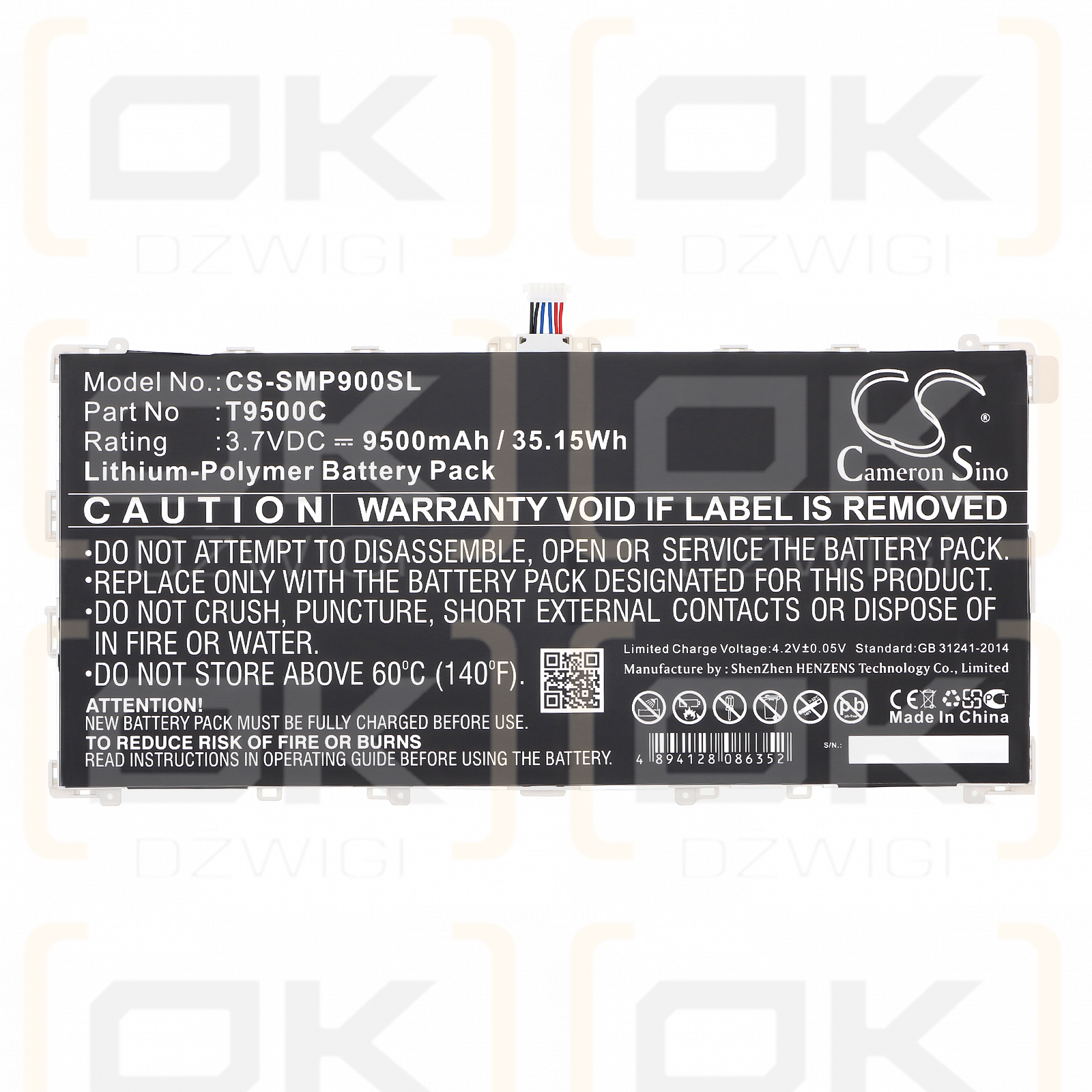 Samsung Galaxy Note Pro / T9500C 9500 мАч литий-полимерный 3,7 В (Cameron Sino)