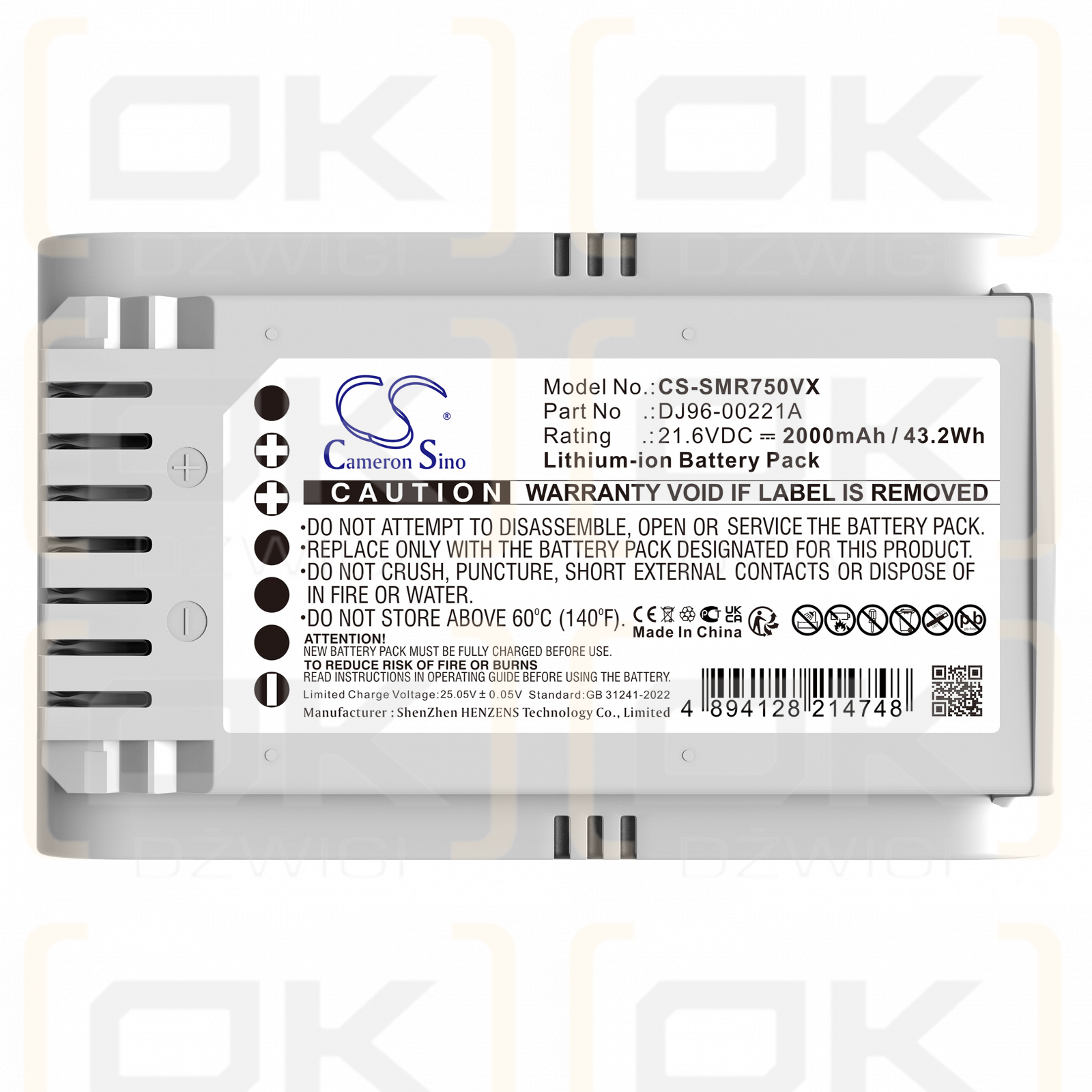 Samsung VS9000 / DJ96-00221A 2000mAh Li-ion 21.6V (Cameron Sino)