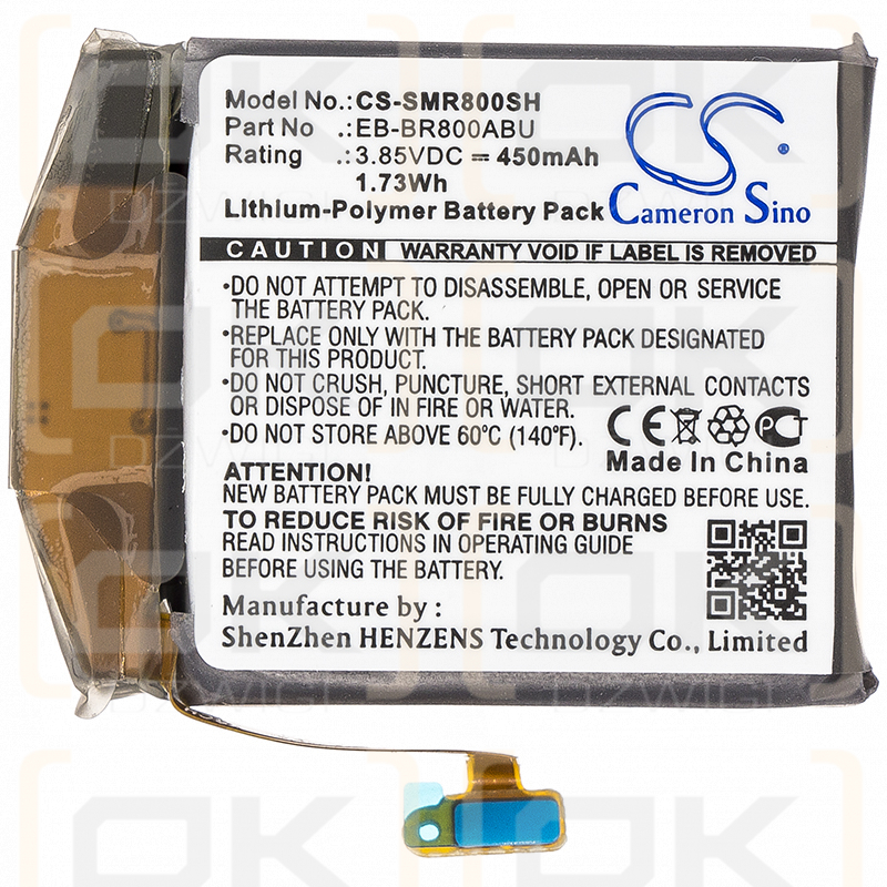 Samsung Galaxy Watch 46 mm / EB-BR800ABU 450 mAh Li-polímero 3,85 V (Cameron Sino)