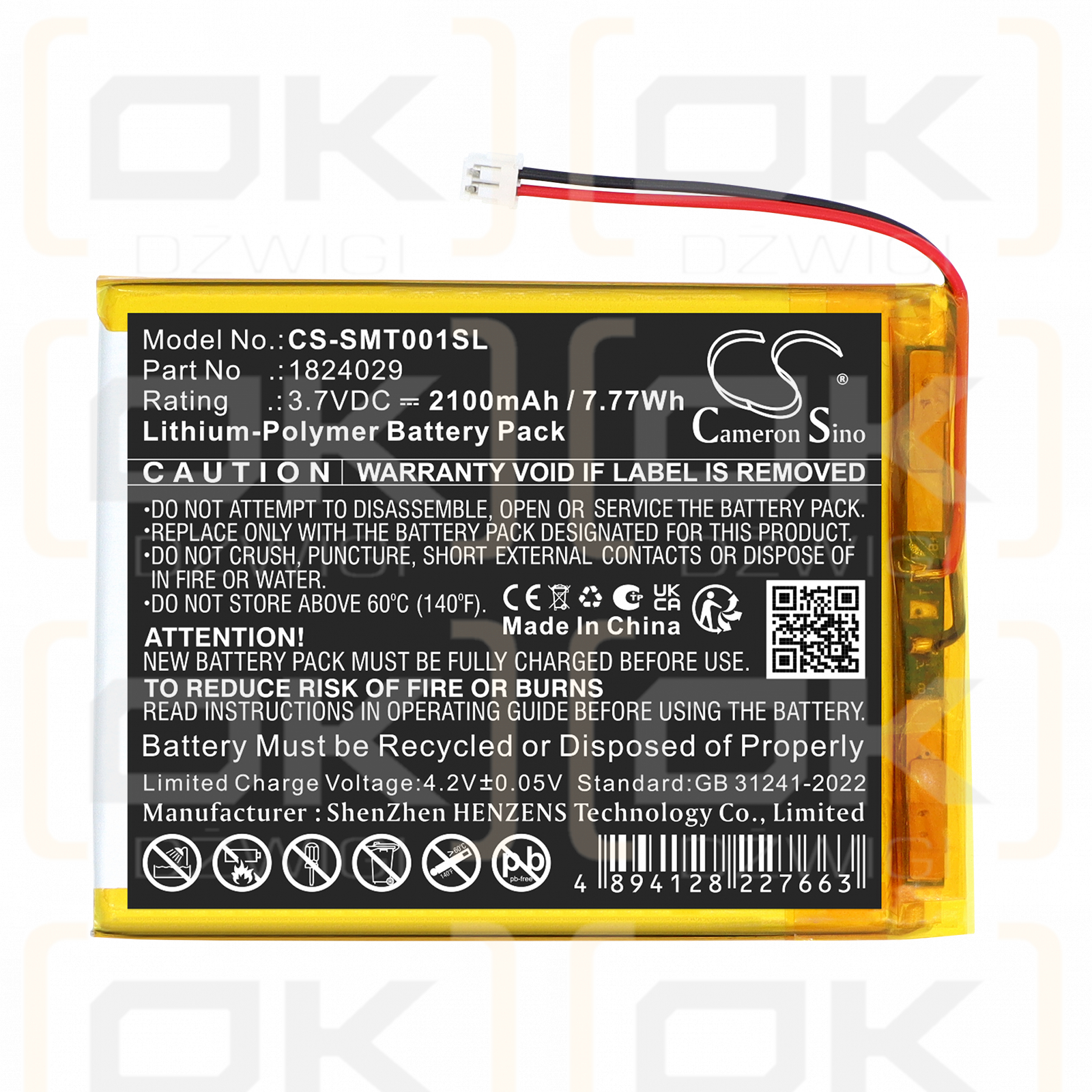 Bateria zamienna do Somfy Tahomi Pad io /  18024029 2100 mAh Li-Polymer 3.7 V (Cameron Sino)