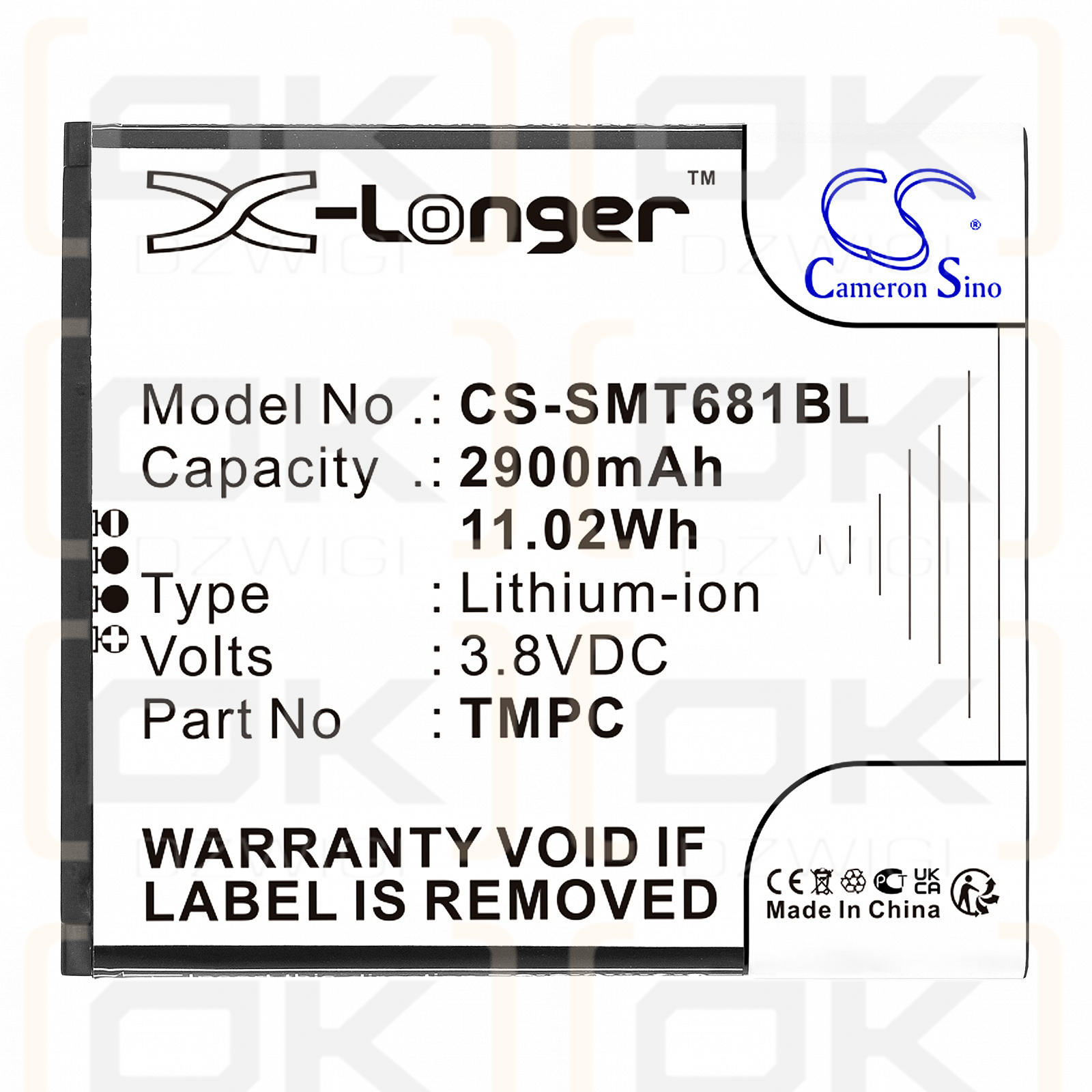 Sunni P2 LITE SE / TMPC 2900 mAh Li-Ion 3,8 V (Cameron Sino)