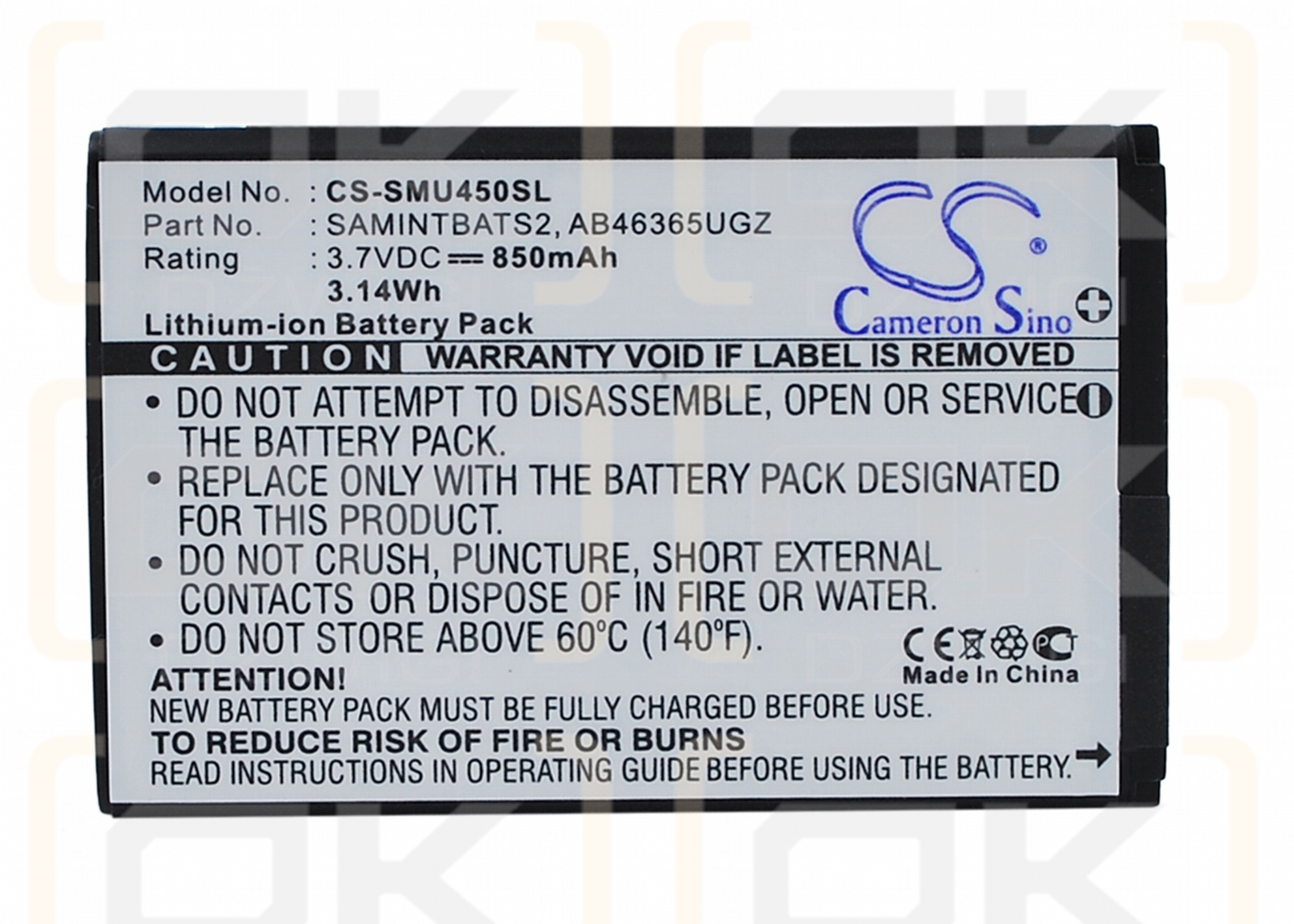 Samsung Intensity II / AB463651GZ 850 mAh Li-Ion 3,7 V (Cameron Sino)