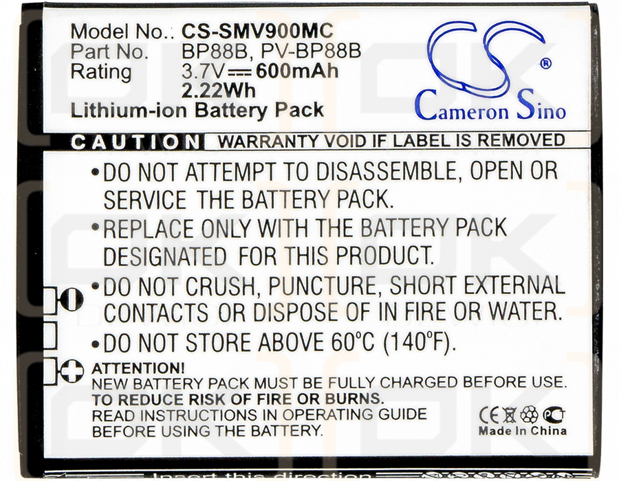 Samsung EC-MV900FBPWUS / BP88B 600mAh Li-ion 3.7V (Cameron Sino)