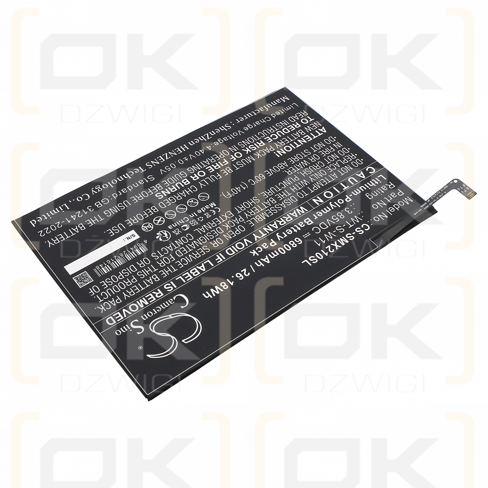 Batería Samsung SMX210NZAEG / WT-S-W11 de polímero de litio de 6800 mAh y 3,85 V (Cameron Sino)